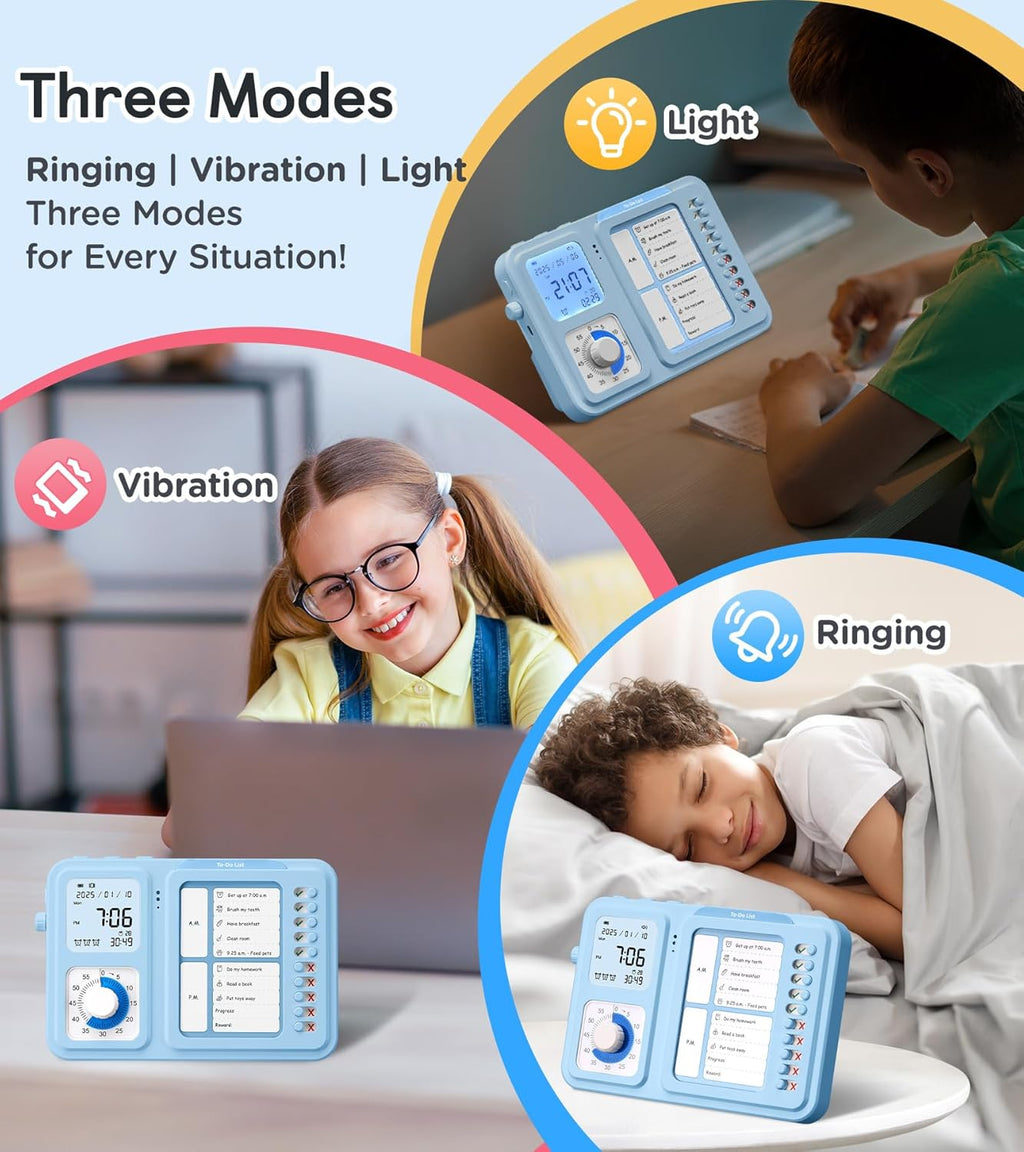 3-in-1 Visual Timer & ADHD Tool for Kids|Adults, Task Timer with Chore Chart Board, Visual Schedule for Kids with Autism, Daily Checklist for Home, School, Classroom, Desk (Blue)