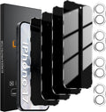 4 Pack Privacy Screen Protector for iPhone 17 6.3-Inch with 4 Pack Camera Lens Protector, Anti Spy Tempered Glass Film 9H Hardness Bubble Free Case Friendly