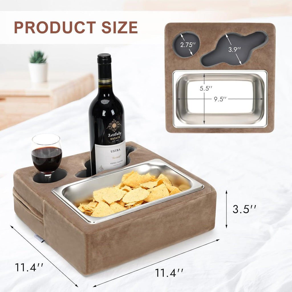 Couch Cup Holder, Couch Caddy, Couch Drink Holder, Bed Cup Tray, Sofa Cup Holder Remotes Holder for Cups, Headphones, Snacks and Phones, Use it on Car, Pack, Beach, RV, and More(Lightbrown)