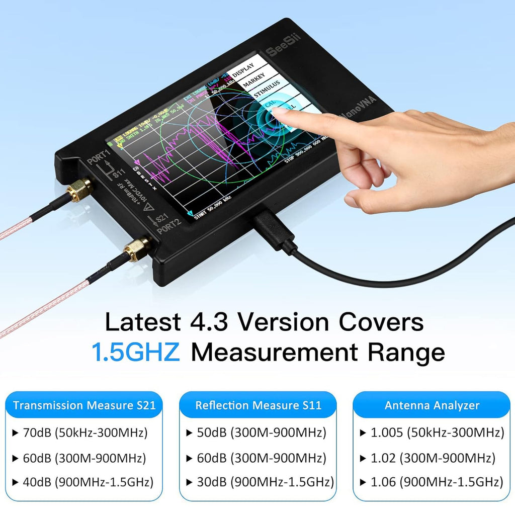 SEESII NanoVNA-H4 Vector Network Analyzer with 32GB Card, Latest V4.4 9KHz-1.5GHz HF VHF UHF 4" Touch Screen Nano Vna h4 Antenna Analyzer Measures Voltage Standing Wave Ratio, Phase,Delay,Smith Chart
