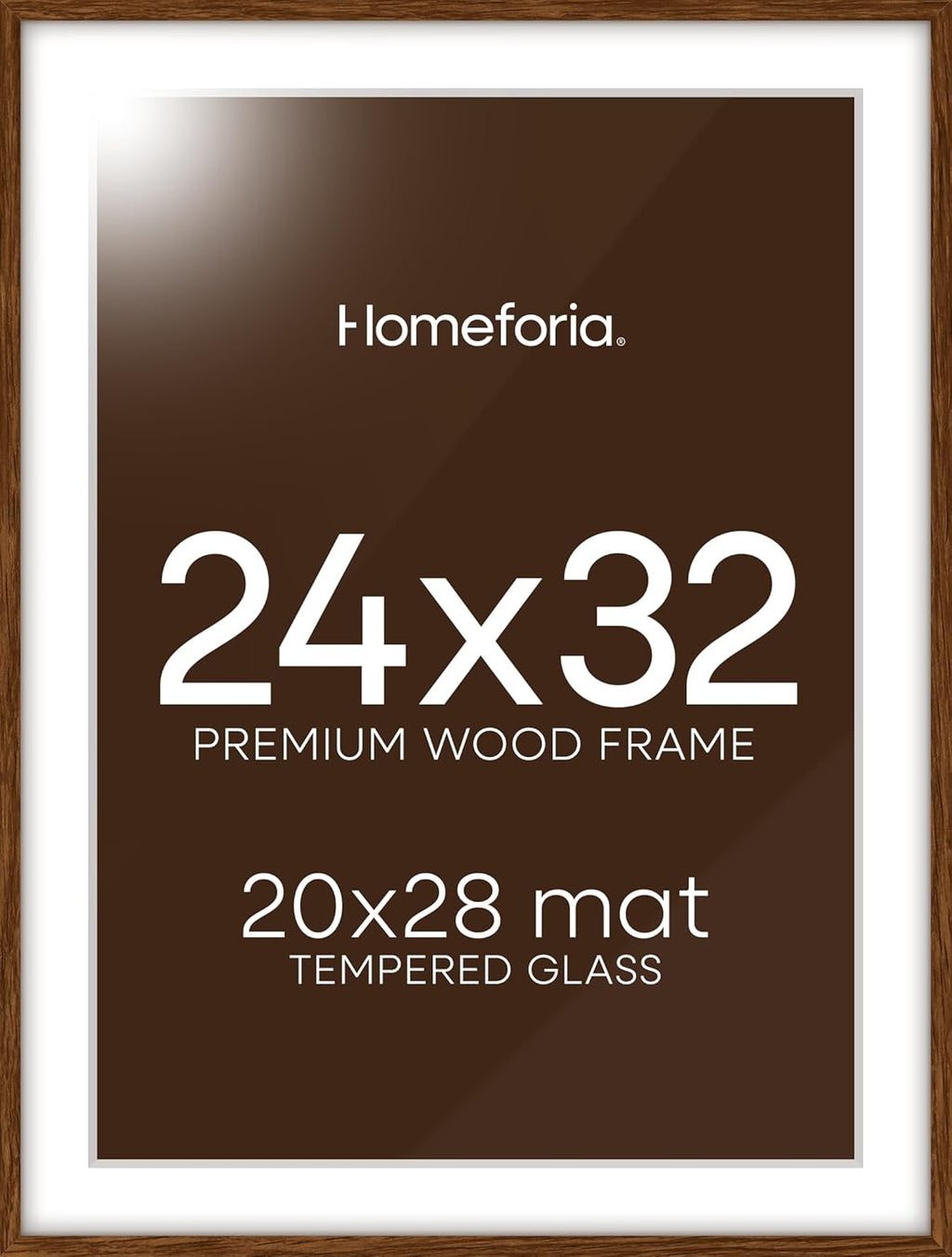 Homeforia Brown Picture Frame 24x32, High End Dark Oak 24x32 Large Wooden Poster Frame with Mat 20x28, 24 x 32 Walnut Wood Frame Matted to 20 x 28, 32x24 Thin Frame, Tempered Glass, Wall Kit, Set of 1