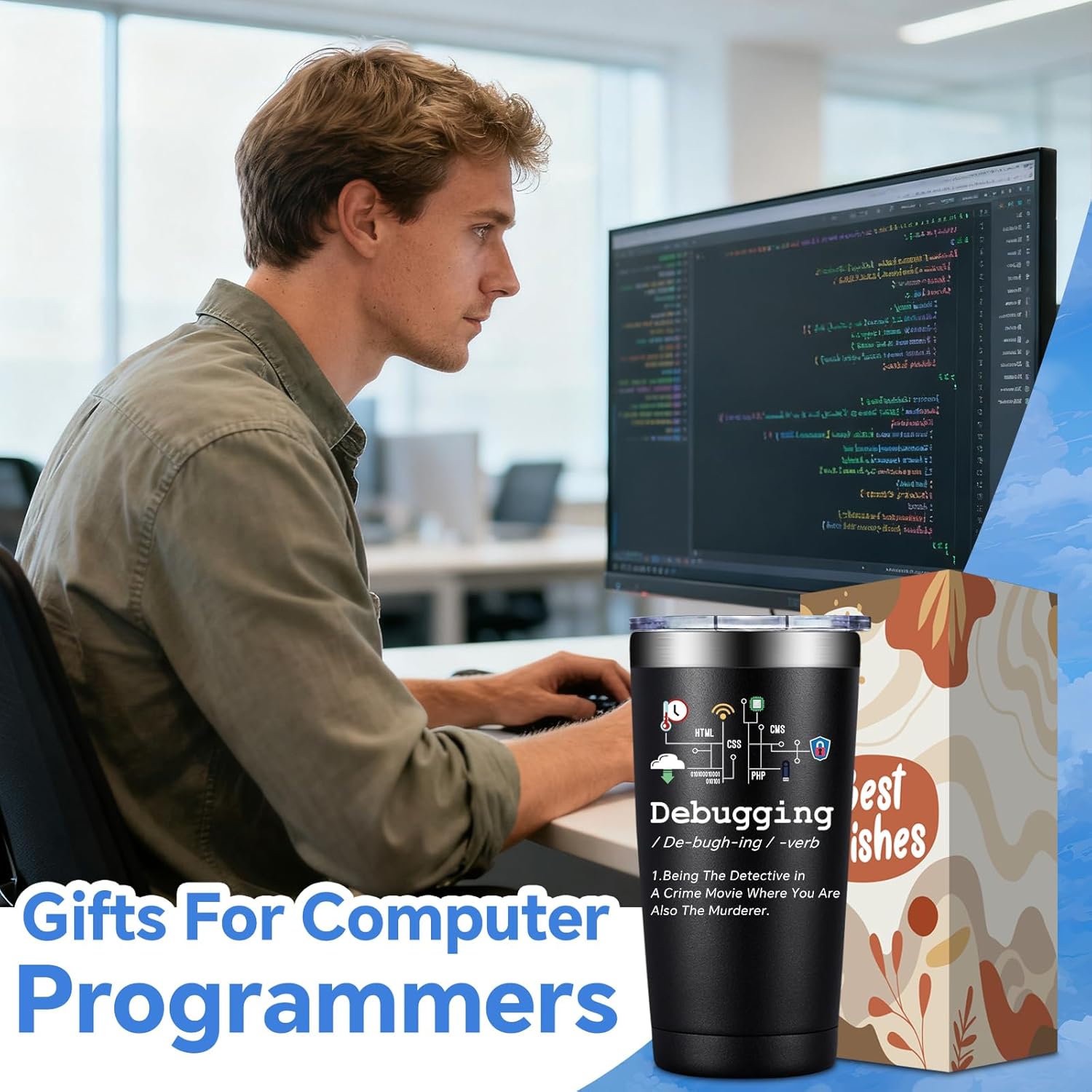SpenMeta Christmas Computer Science Gifts - Computer Programmers Gifts for Coders, IT Tech, Geeks - 20oz Debugging Definition Tumbler Cup