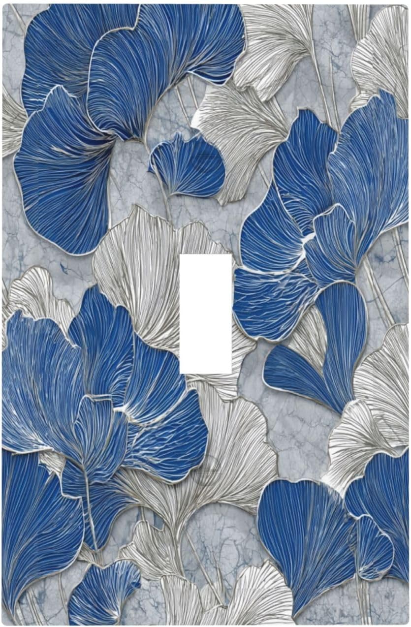 Abstract Blue Marble Plant Leaves 1 Gang Single Toggle Decorative Light Switch Covers Electrical Faceplate Switch Plates for Bathroom Kitchen Home