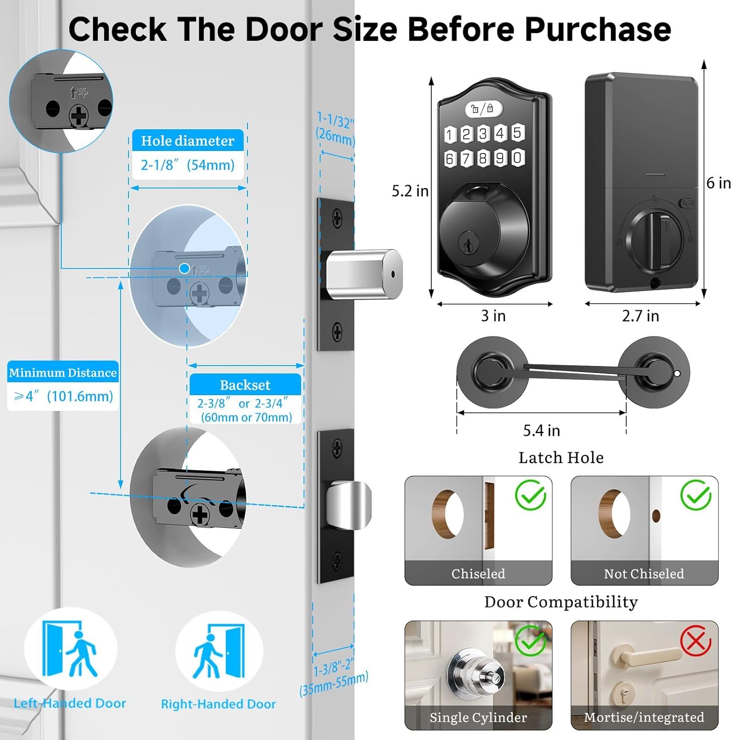 keyless Entry Door Lock deadbolt with Handle Set- Front Door Fingerprint Smart Locks with 2 Lever Handles-Keypad Code Deadbolt -App Control,Auto Lock,Easy to Install