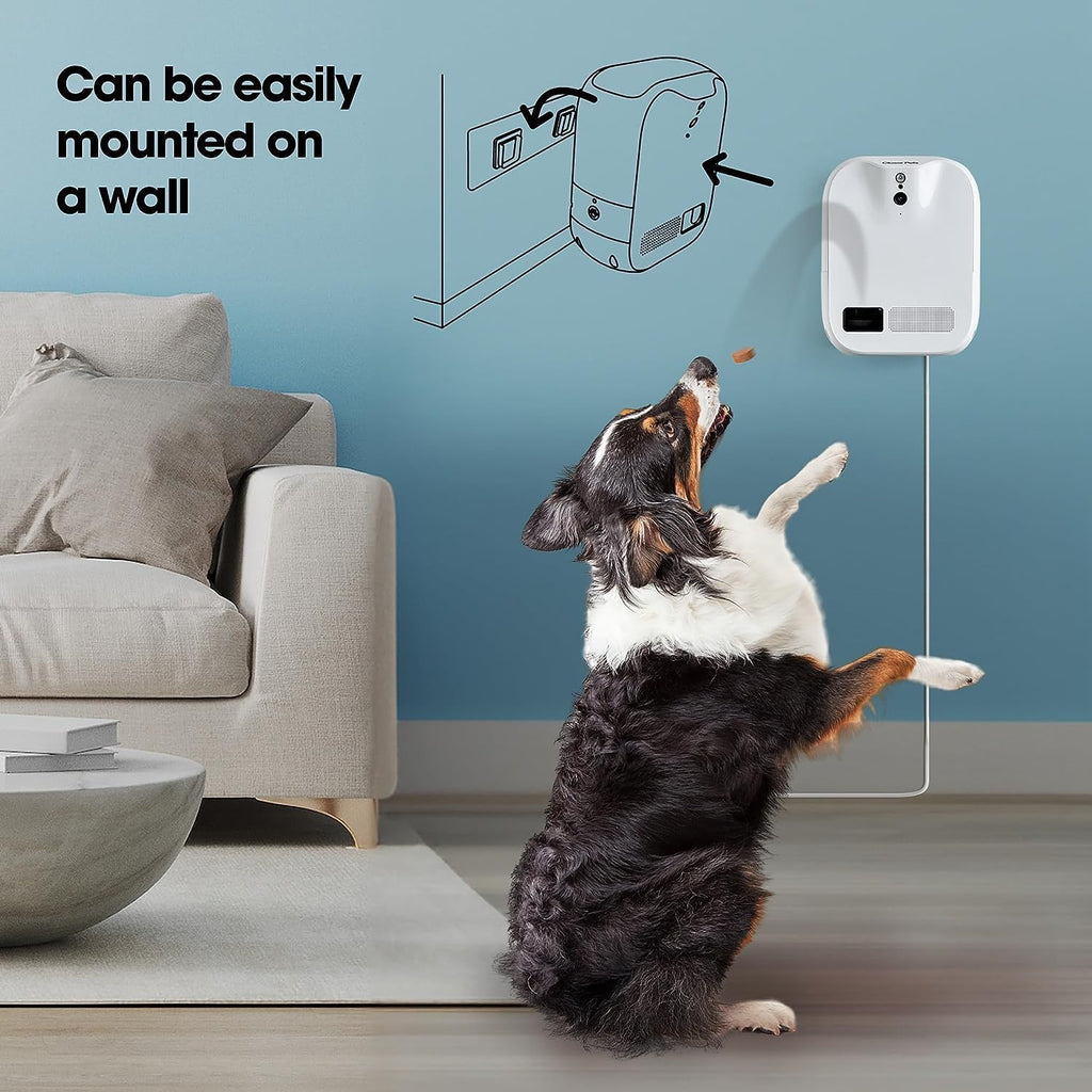 Closer Pets TreatView Pet Indoor Security Camera with Phone App (iOS/Android Compatible), with Night Vision and Built-in Treat Dispenser