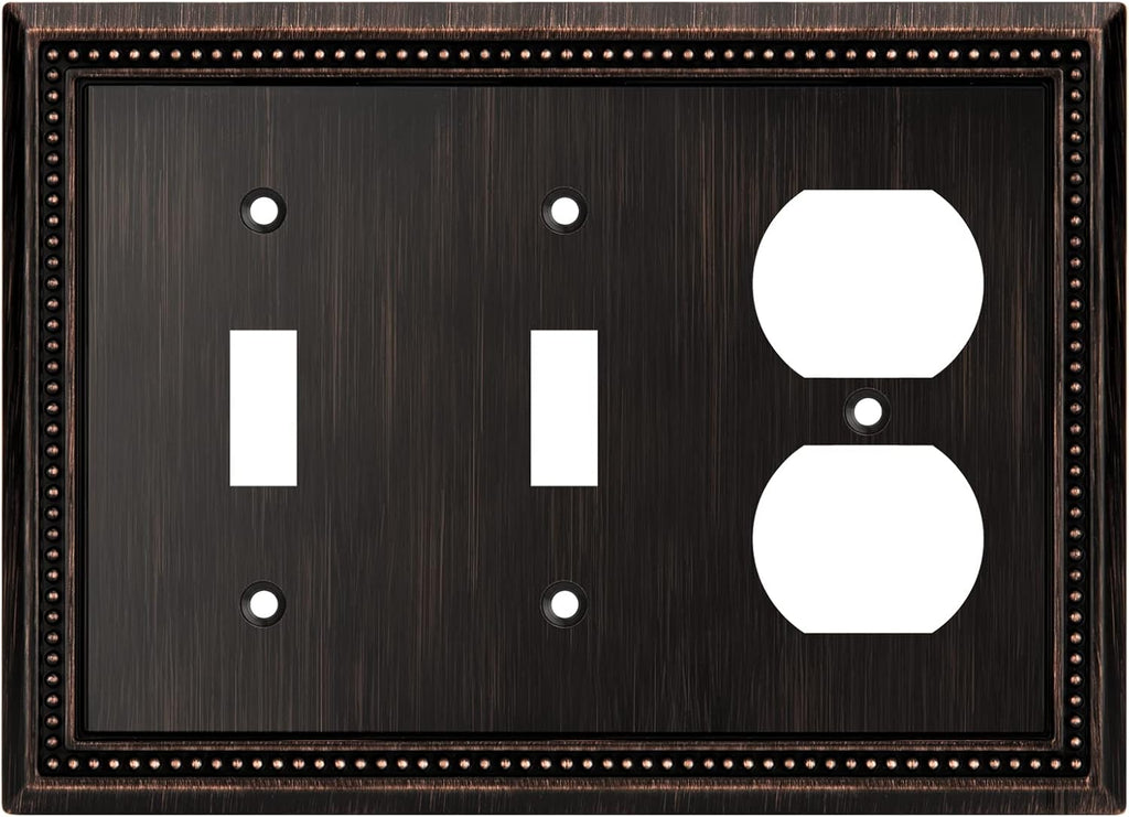 Henne Bery Sunken Pearls Heavy Duty Decorative Wall Plate Switch Plate Outlet Cover (Double Toggle/Single Duplex, Aged Bronze)