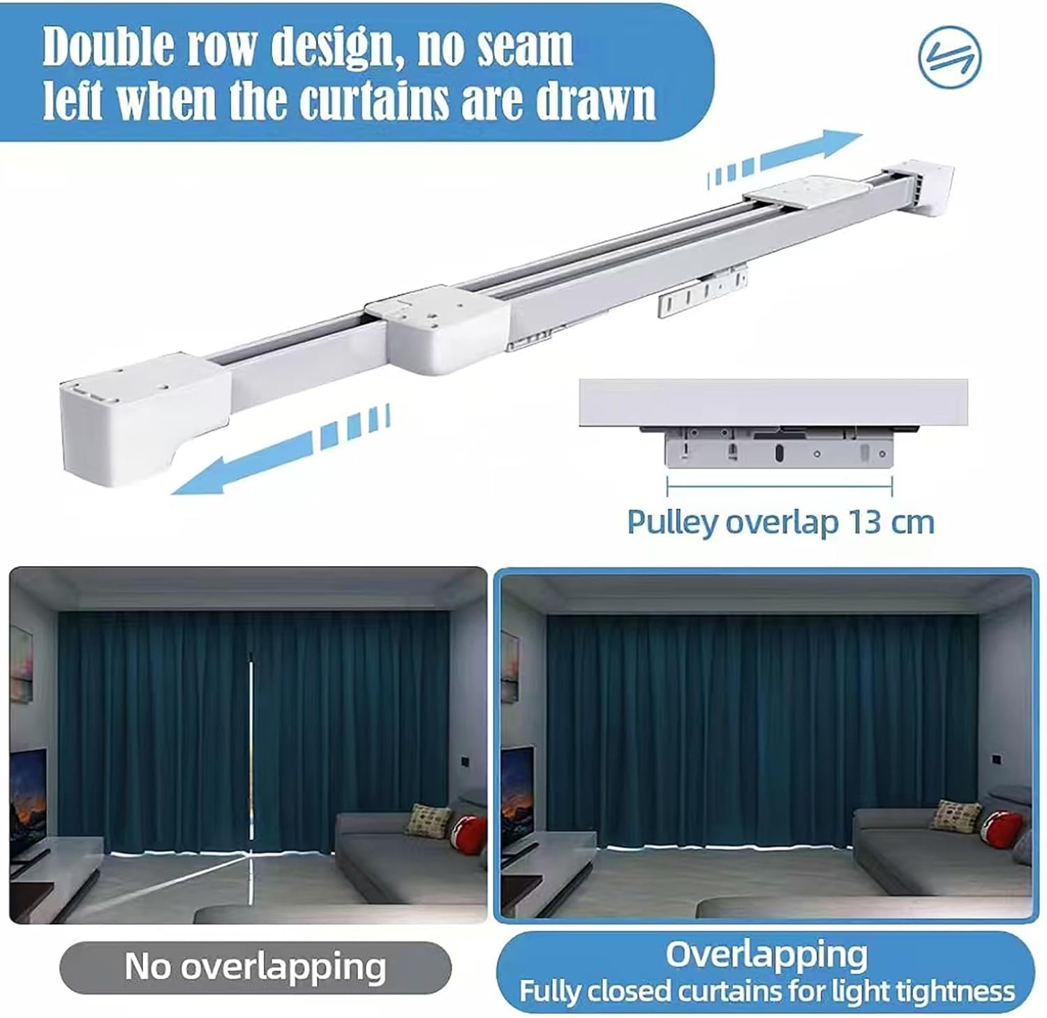 TIPIACE Rechargeable Motorized Curtain tracks to Remote Control Ceiling Mount Electric Retractable Curtain Rail Compatible with Alexa Google Home via Hub (L 36-59 inch)