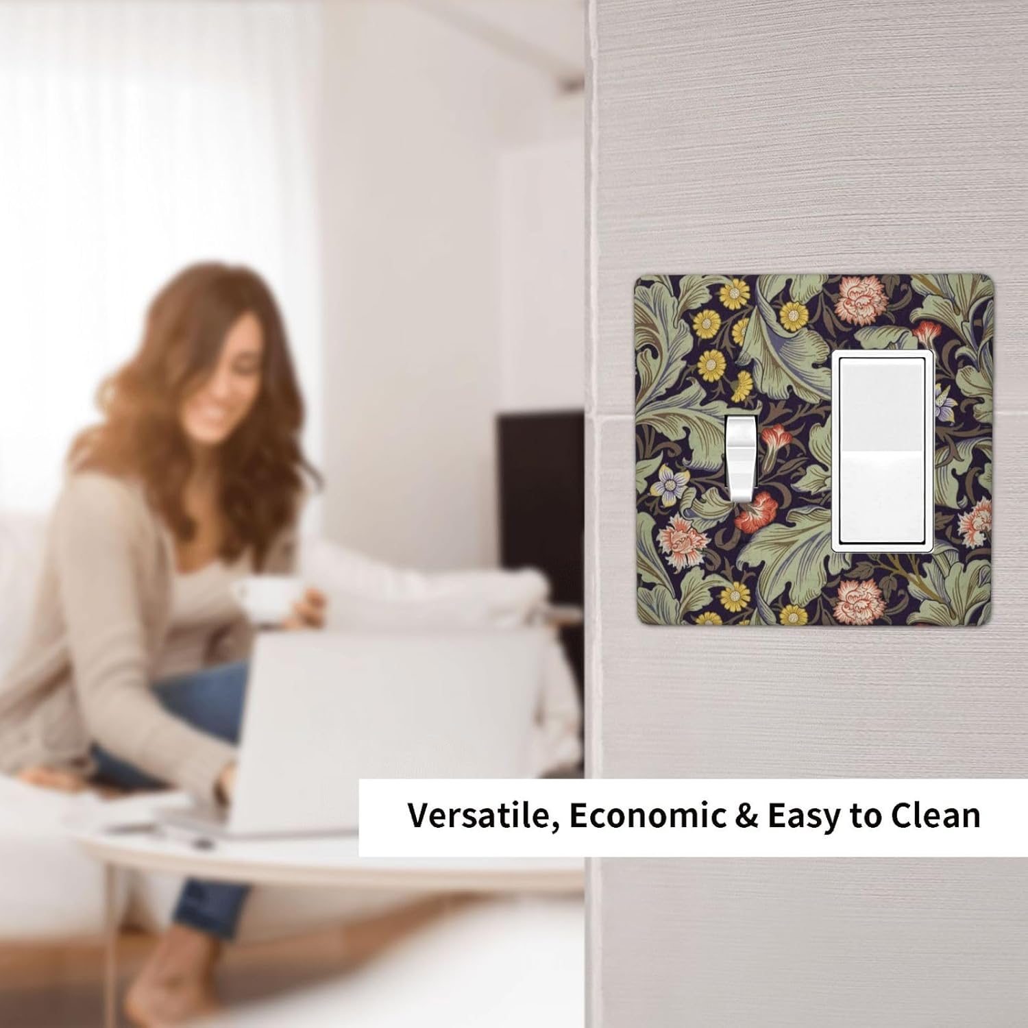 Boho William Morris Floral Green Leaves Flower Outlet Covers 1 Toggle 1 Rocker Combination Decorative Wall Plate Electrical Switch Plates Light Switch Cover Plate for Farmhouse Home Decor
