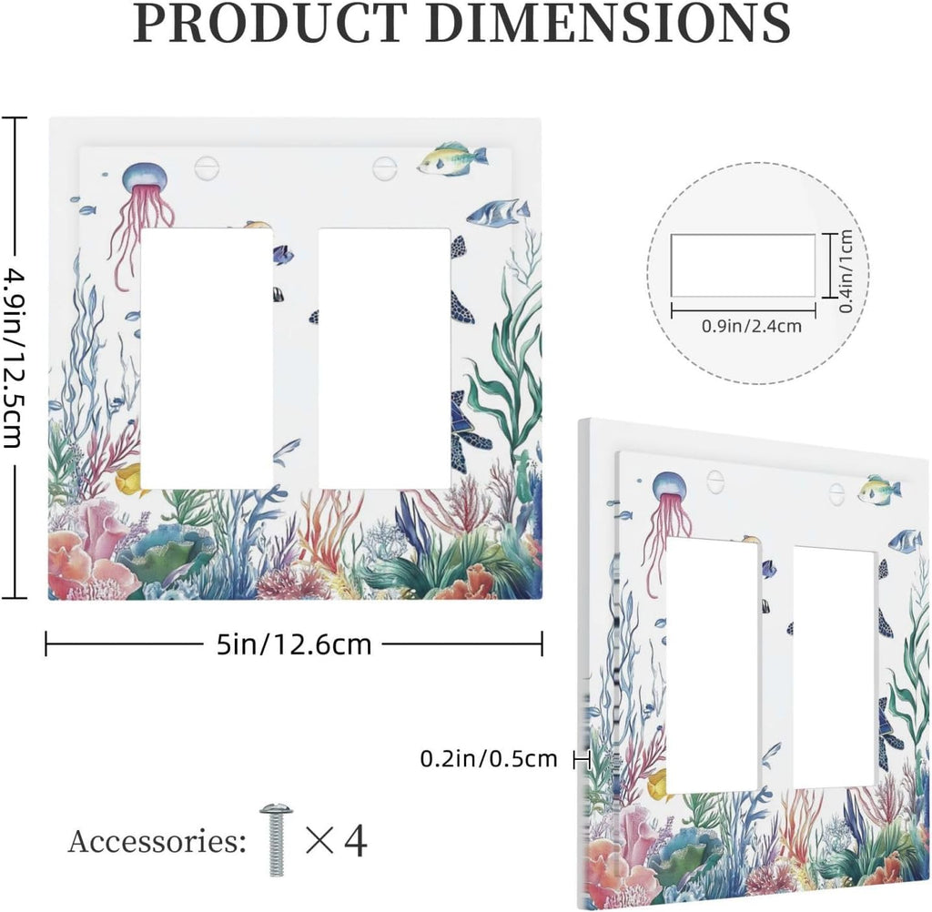 Blue Sea Turtle Ocean Fish Octopus Coral Decorative Outlet Covers 2 Gang Double Gfci Rocker Electrical Wall Panels Light Switch Cover Plate For Bathroom Kids Room Decor