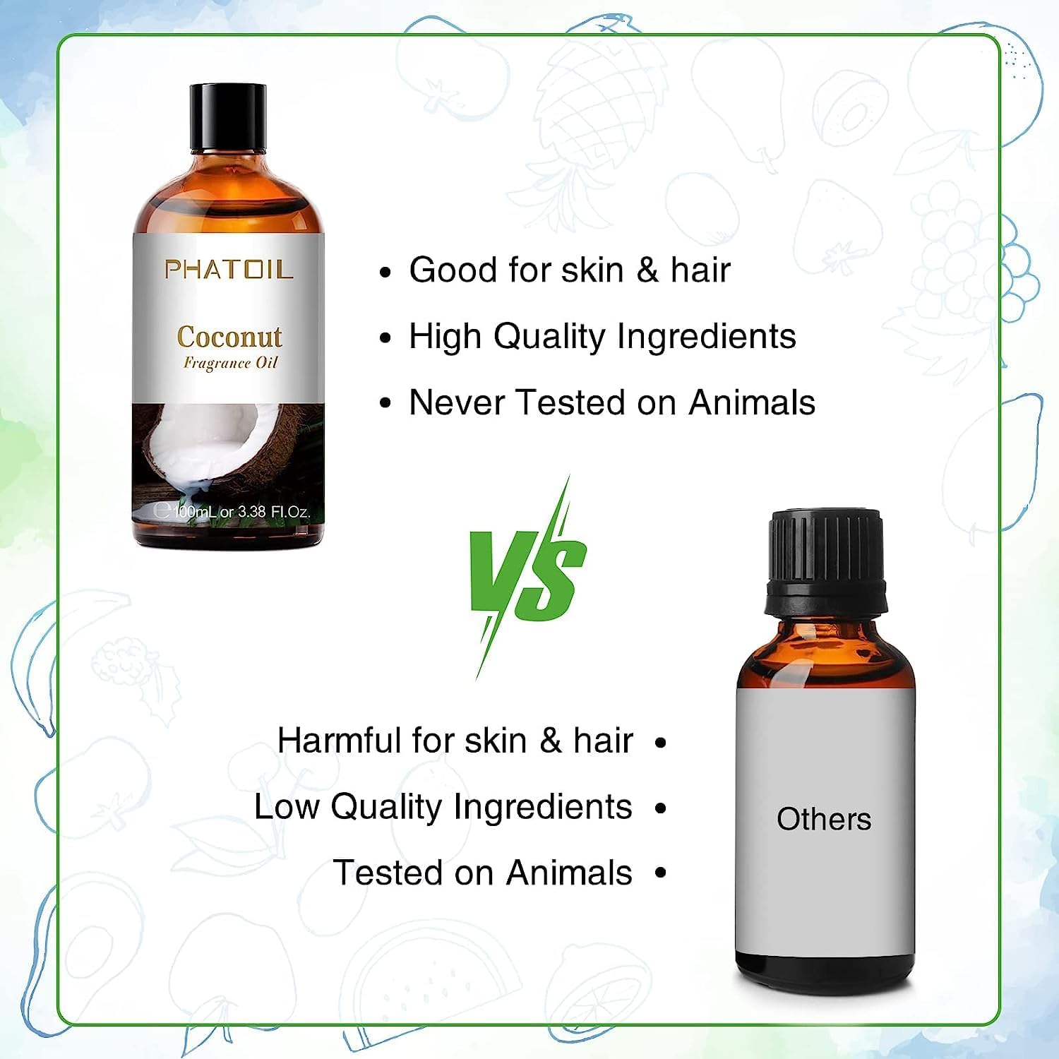 PHATOIL 3.38FL.OZ Coconut Fragrance Oils for Aromatherapy, Essential Oils for Diffusers for Home, Perfect for Diffuser, Yoga, Skin Care, DIY Candle and Soap Making - 100ml