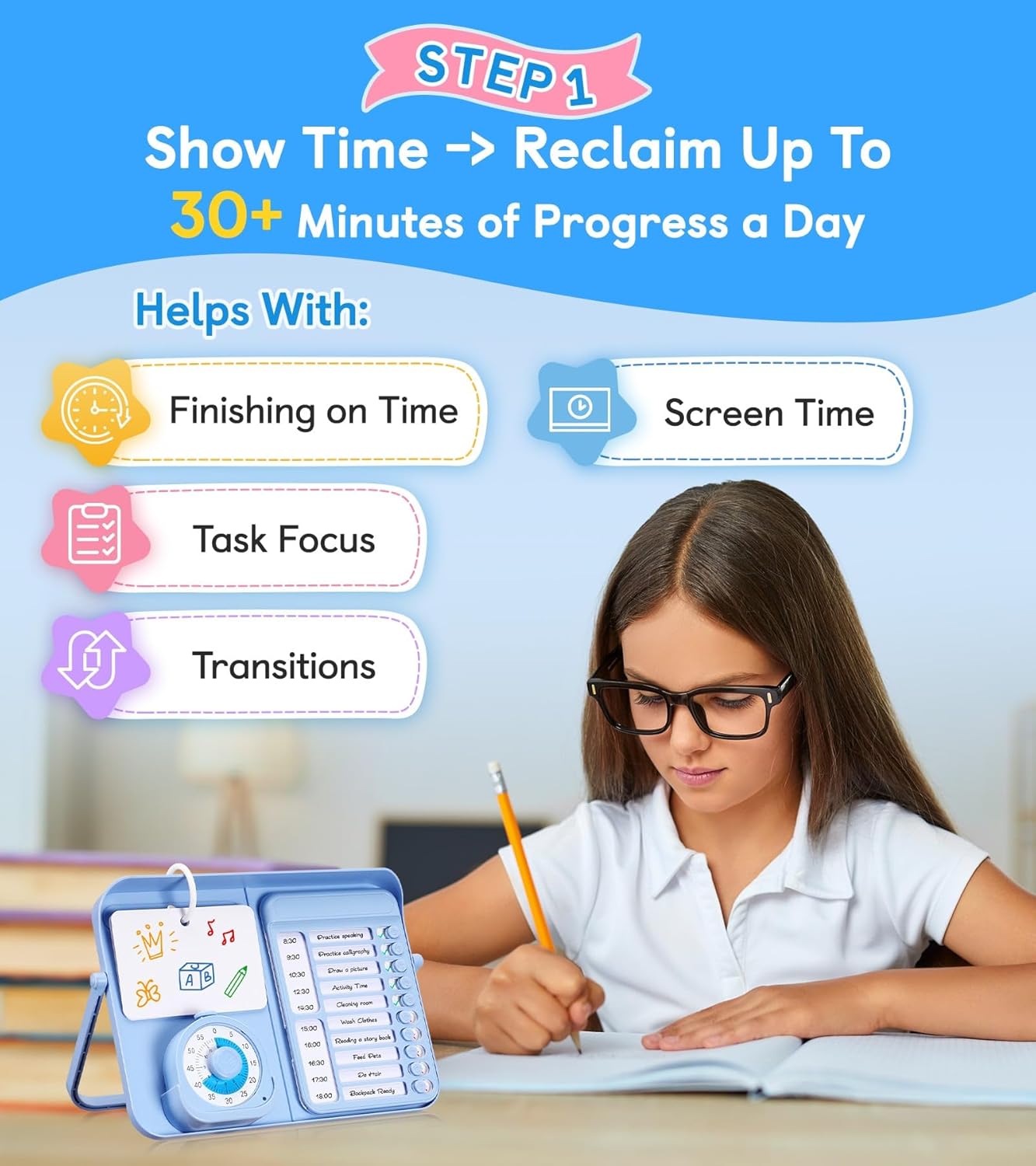 5-in-1 Visual Timer and Schedule Planner for Kids with ADHD & Autism – Learning Materials Bundle, Task Timer with Chore Chart Board for Kids, Sensory Products for Home, School (100+ Cards)