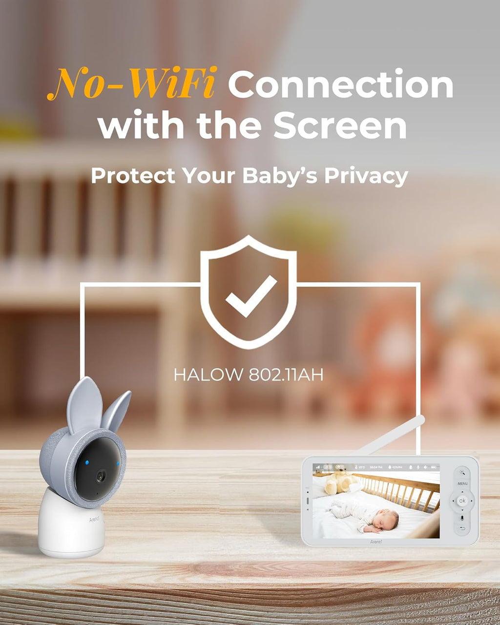 ARENTI Upgraded Baby Monitor with Camera, 3MP 2.4G WiFi Baby Camera Monitor, Infrared Night Vision, Night Light, 2-Way Audio, Cry&Motion Detection, Temp&Humidity Sensor, App Control