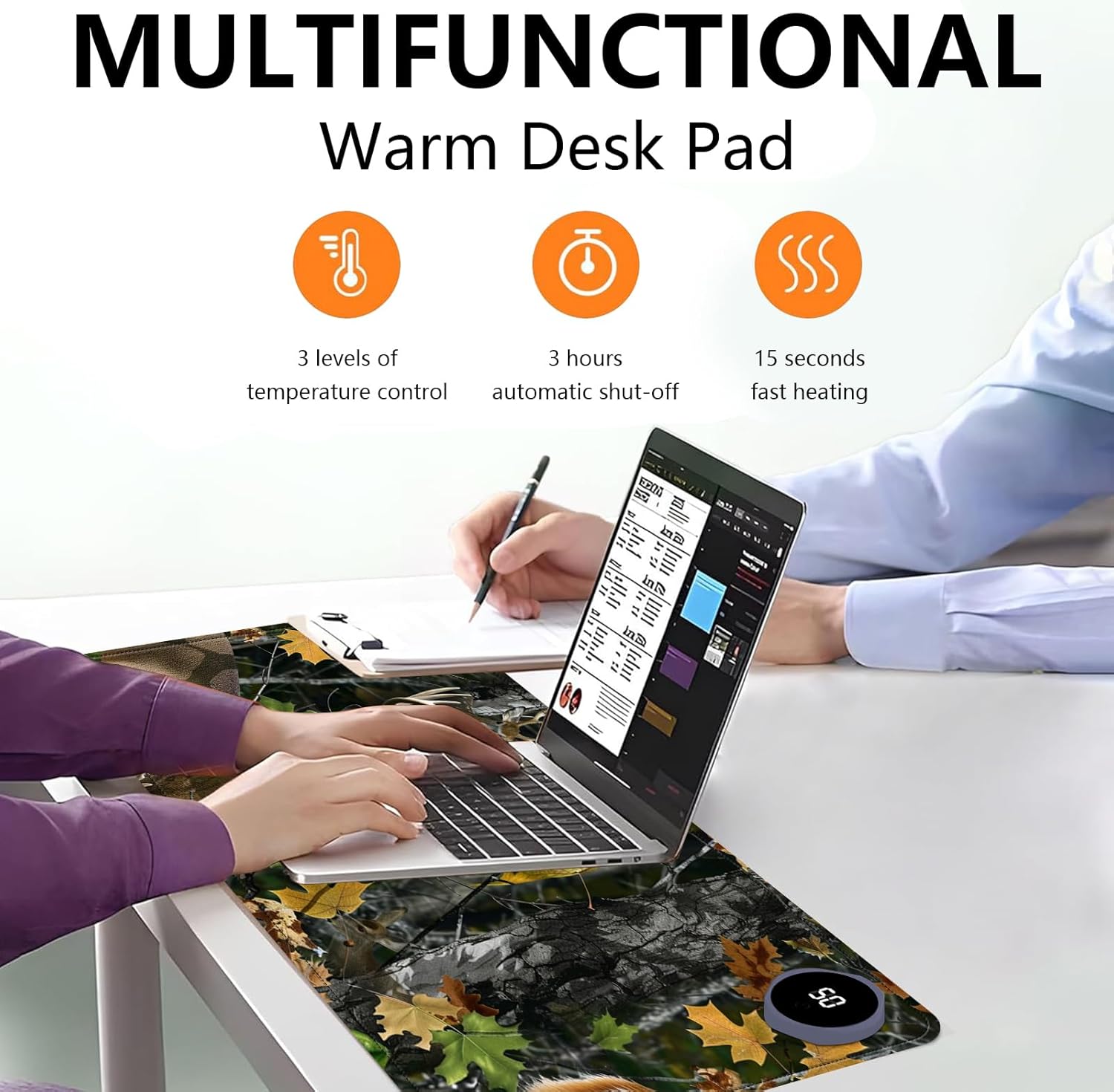 Heated Mouse Pad with 3 Levels Heated & 3 Hours Auto Shut-Off Mouse Pad for Warming Hands in Office Home, 23.6" x 14.2"Large Safe Desk Mat Hand Warmer，Maple Elk