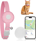 Cat Tracker, Waterproof Pet Tracker for Cats, Cat Tracker Collar with Safety Elastic Buckle,GPS Tracker Compatible with Apple Find My App (Only iOS), No Monthly Fee, Pink