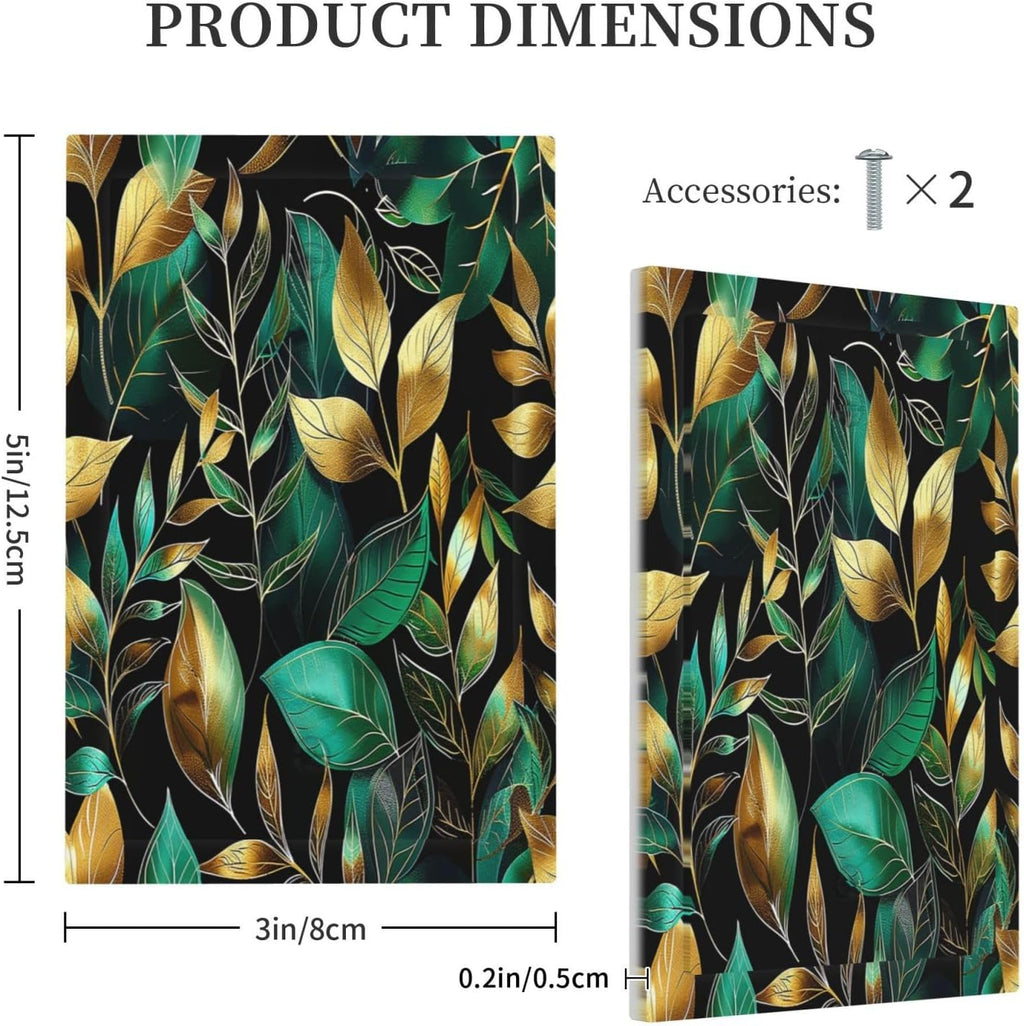 Light Switch Cover Plate Vintage Dark Green Vine Leaf Golden Plants 1 Gang No Device Blank Electrical Wall Plates Faceplate Decorative Switch Plate for Bed Room Cabin Decor