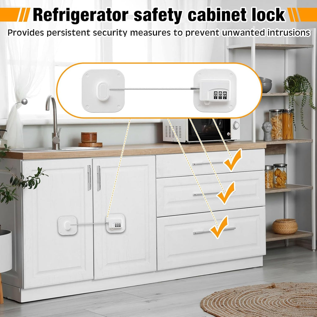 8 Pack Fridge Lock Heavy Duty Locks for Fridge Freezer Lock for Child Safety Cabinet Coded Adhesive Combination Refrigerator for Drawers Cabinet Window Easy Install No Drilling Black(White)