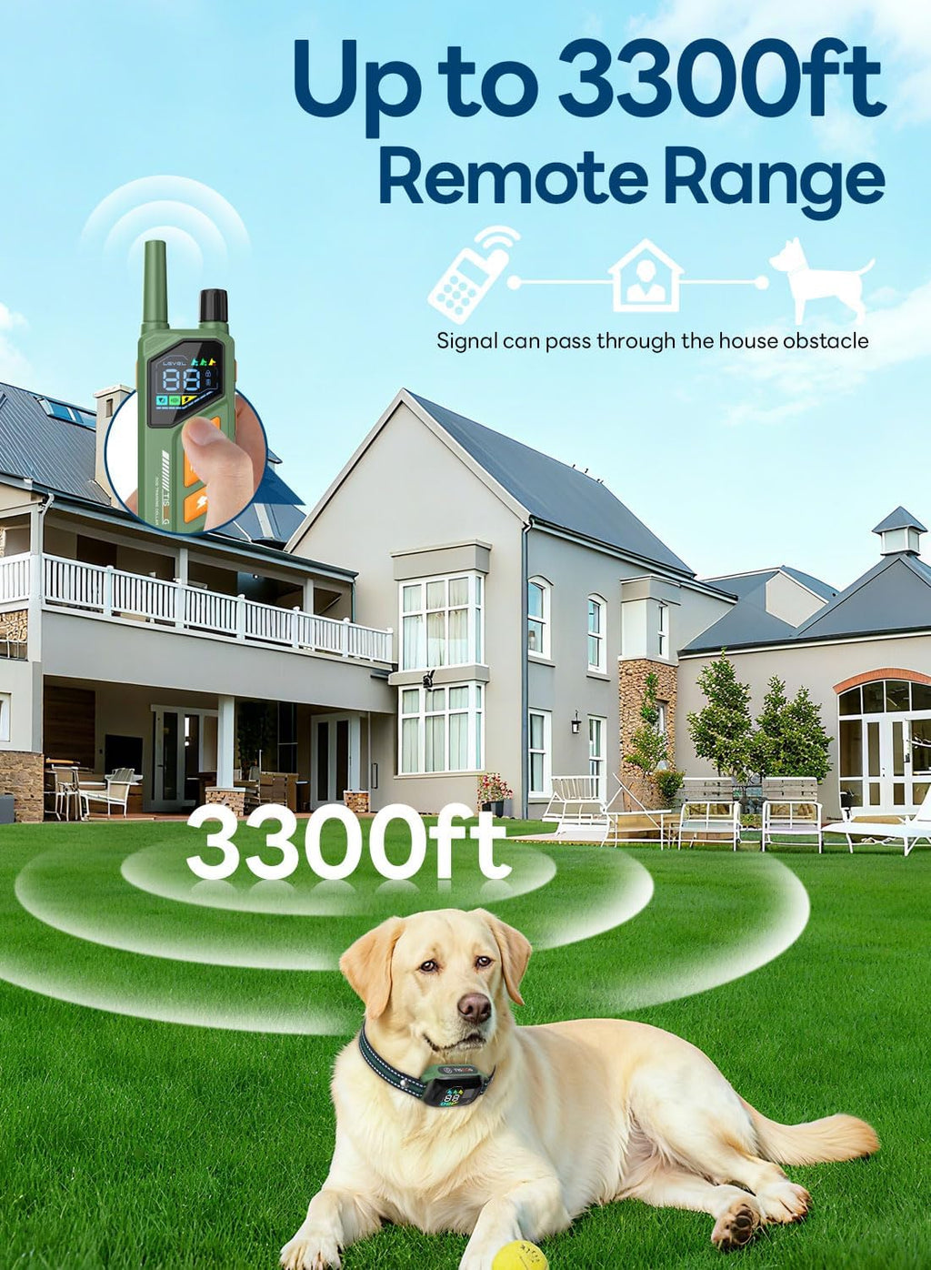 Dog Shock Collar - 3300FT Dog Training Collar with Remote, IPX7 Waterproof Electric Dog Collar with 4 Training Modes, Security Lock, Rechargeable E-Collar for Small Medium Large Dogs (Green)
