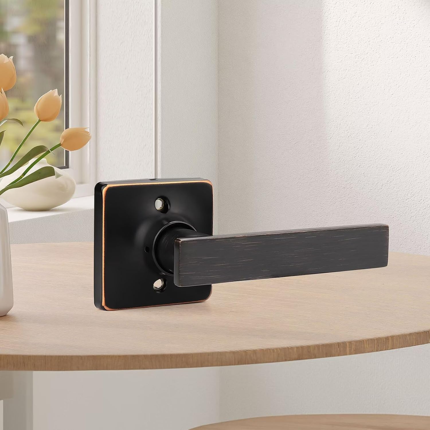 GOBEKOR 1 Pack Oil Rubbed Bronze Door Handles Interior Single Dummy Door Handle for Closets Keyless Bronze Lever Interior Closet Door Levers