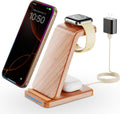 Wireless Charging Station, 3 in 1 Wireless Charger Stand for Multiple Apple Devices, Charging Dock for iPhone 16 15 14 13 12 11 Pro Max XS 8, Apple Watch 8 7 6 SE 5 4 3 2, 3/2/Pro, Wood