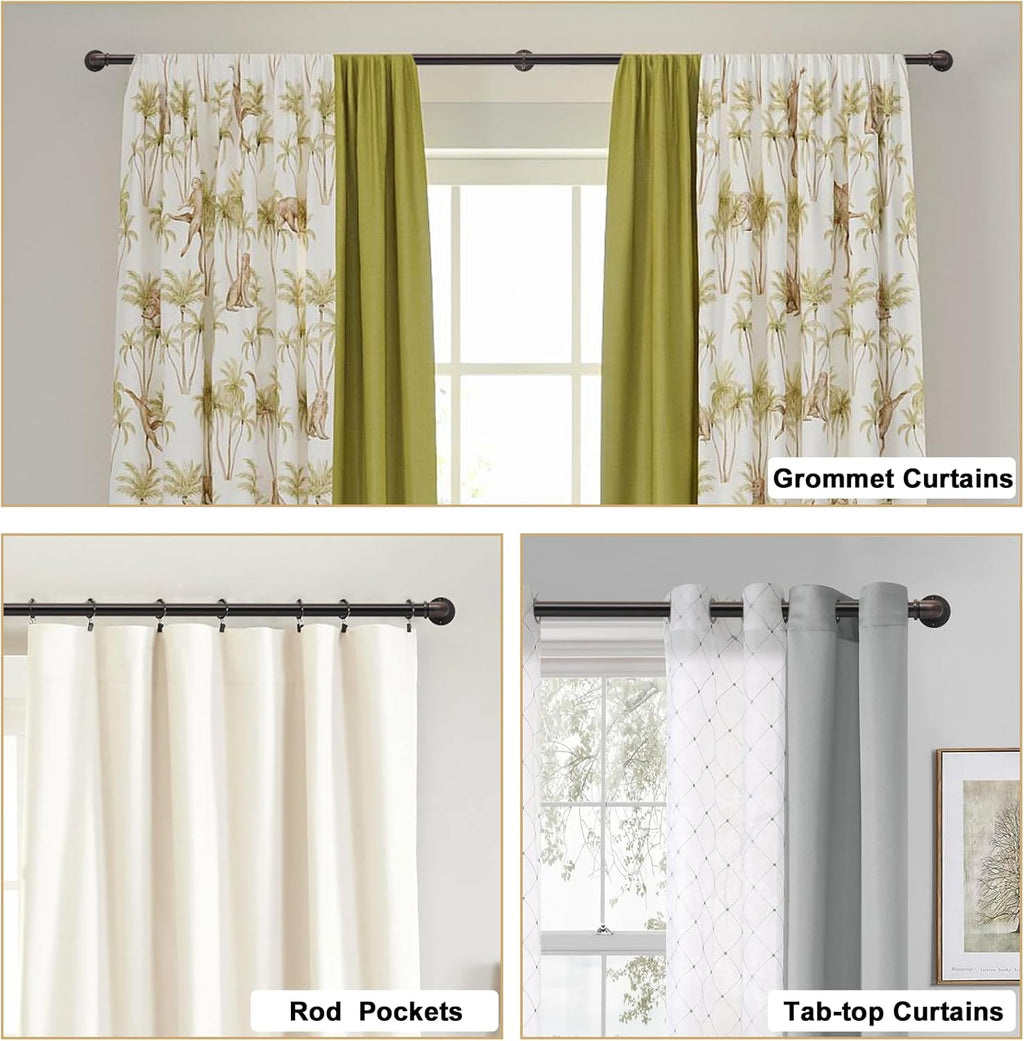 Bronze Curtain Rods 18 to 120 Inch, Industrial Curtain Rods,Adjustable Length,1 in Diameter Pipe,Wall or Ceiling Mounted,for Bedroom and Living Room(Antique Red Bronze 18” to 120”)