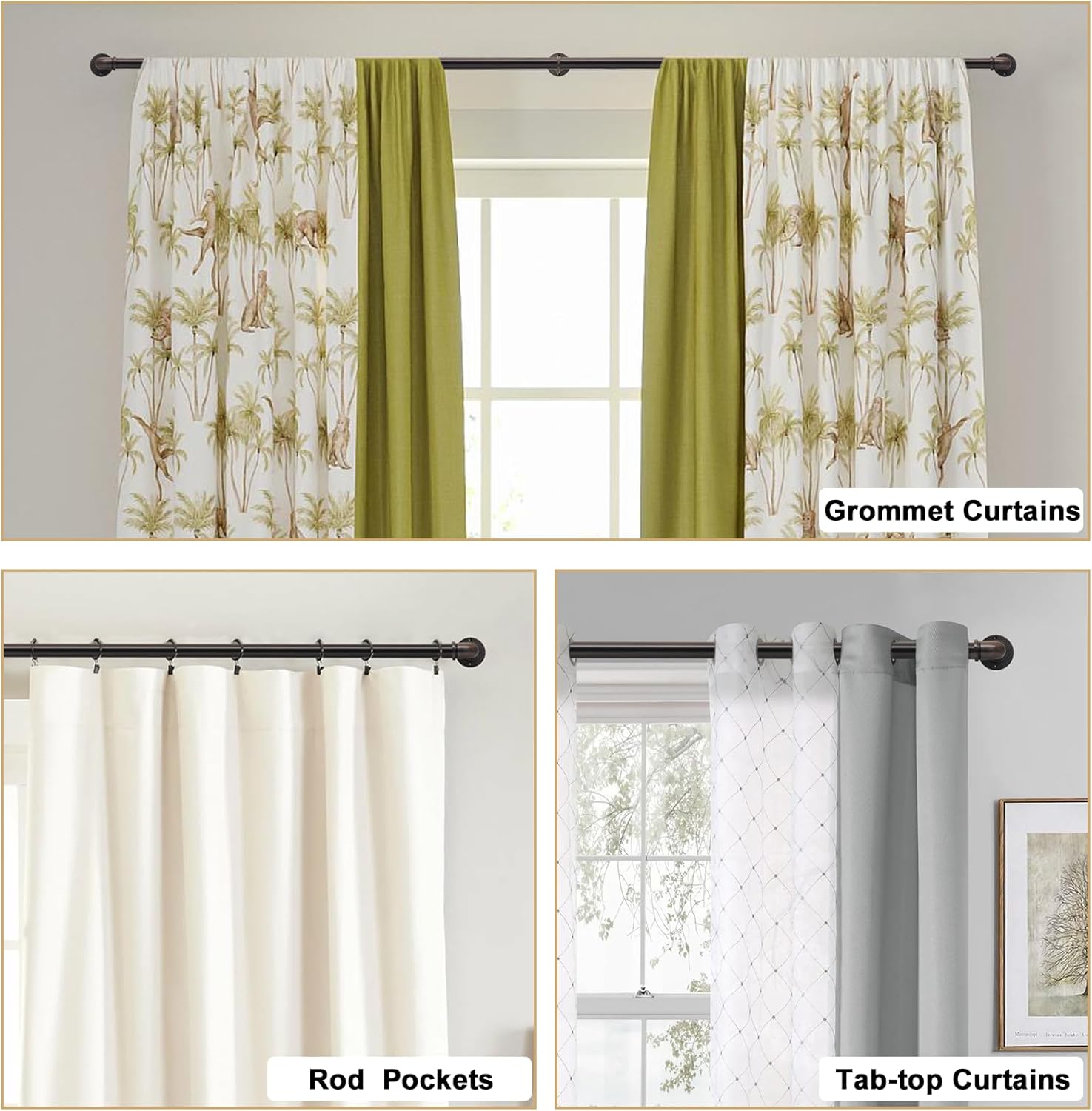 Industrial Curtain Rods for Windows 18 to 88 Inches Adjustable Length, 1 Inch Diameter, with Aluminium Finials (Antique Red Bronze, 18” to 88”)