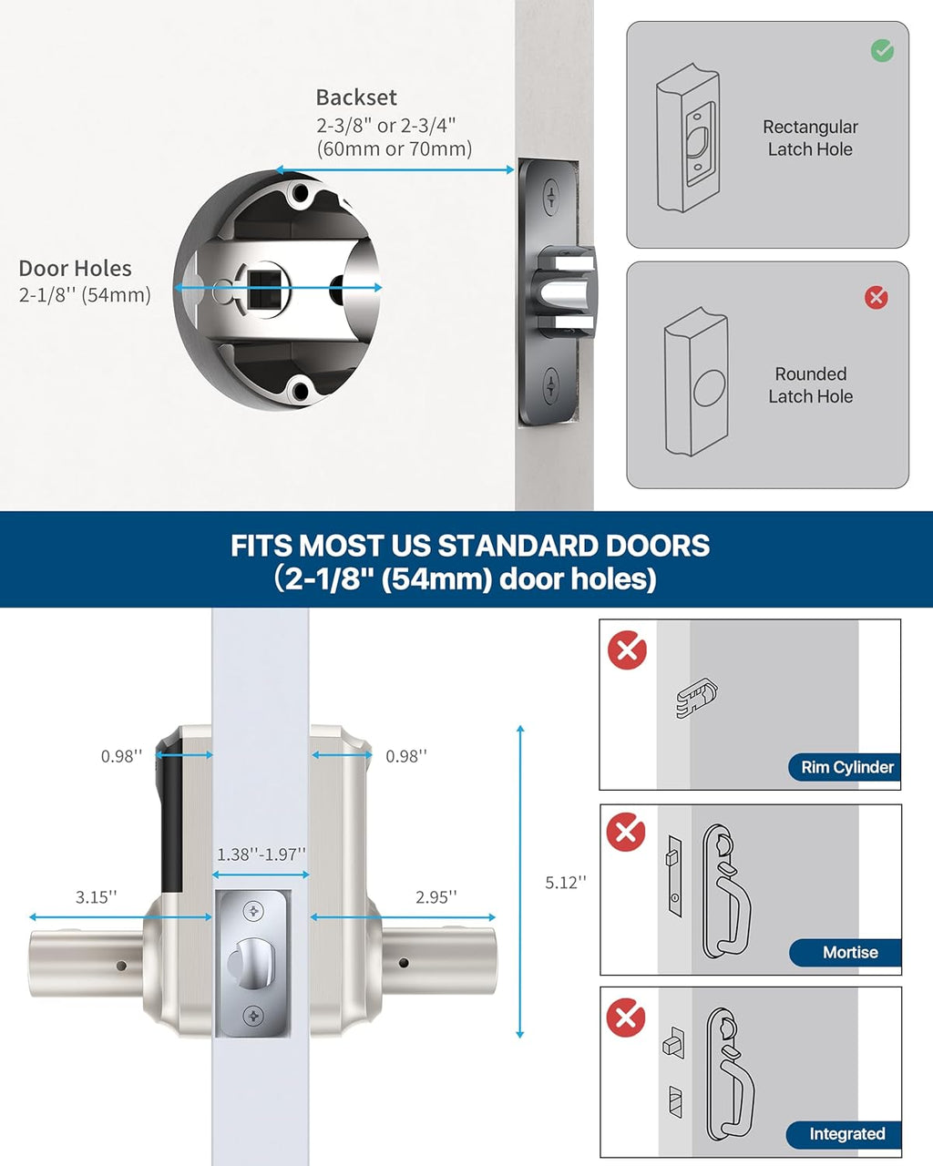 HIDALIFE Keyless Entry Door Lock, Keypad Door-Lock with Handle, Touchscreen, Auto-Locking, Anti-peep Password, Easy to Install for Front Doors, Home, Office, Satin Nickel 2 Pack