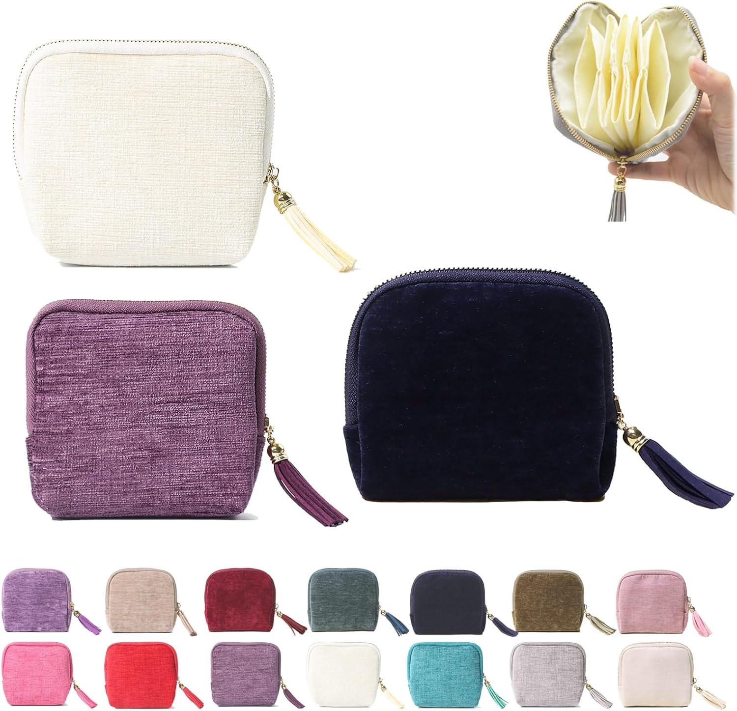 Stuffdatas Travel Jewelry Case, Stuffdatas Bags, Small Jewelry Travel Pouch Mini, Travel Jewelry Organizer Pouch Velvet, with 5 Compartments (3PCS-C)
