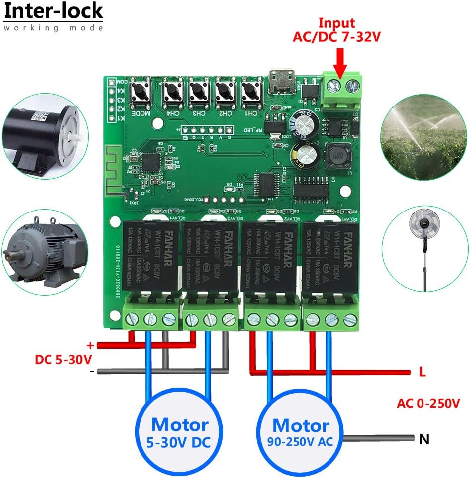 4-Channel WiFi Smart Switch Relay Module, TUYA/Smart Life App for Smart Home Remote Control, Momentary Time Adjustable, Compatible with Alexa/Google Assistant