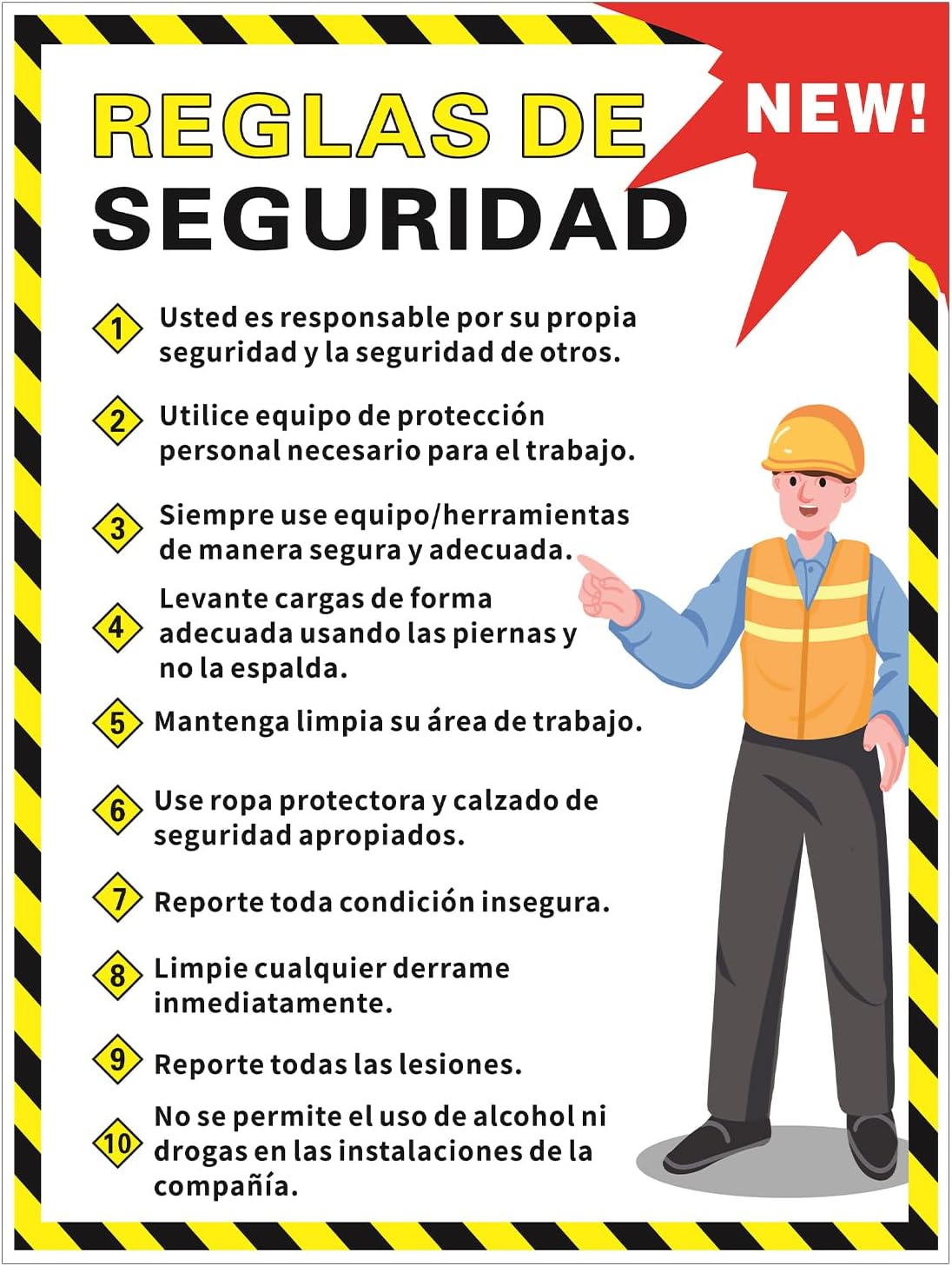 Spanish Workplace Safety Rules Poster 18" x 24" Industrial Safety Sign Security Poster for Employees Factories, Warehouses, Office Construction Sites Waterproof Tear Resistant