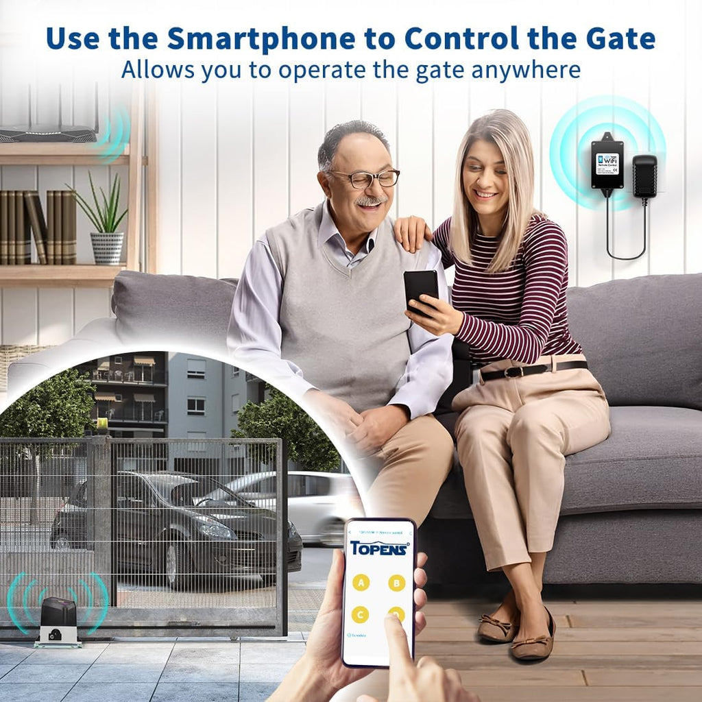 TOPENS TC196 Tuya WiFi Remote Control for Automatic Swing Sliding Gate Opener Garage Door Opener with iOS and Android App WiFi & Bluetooth Security Gate Controller