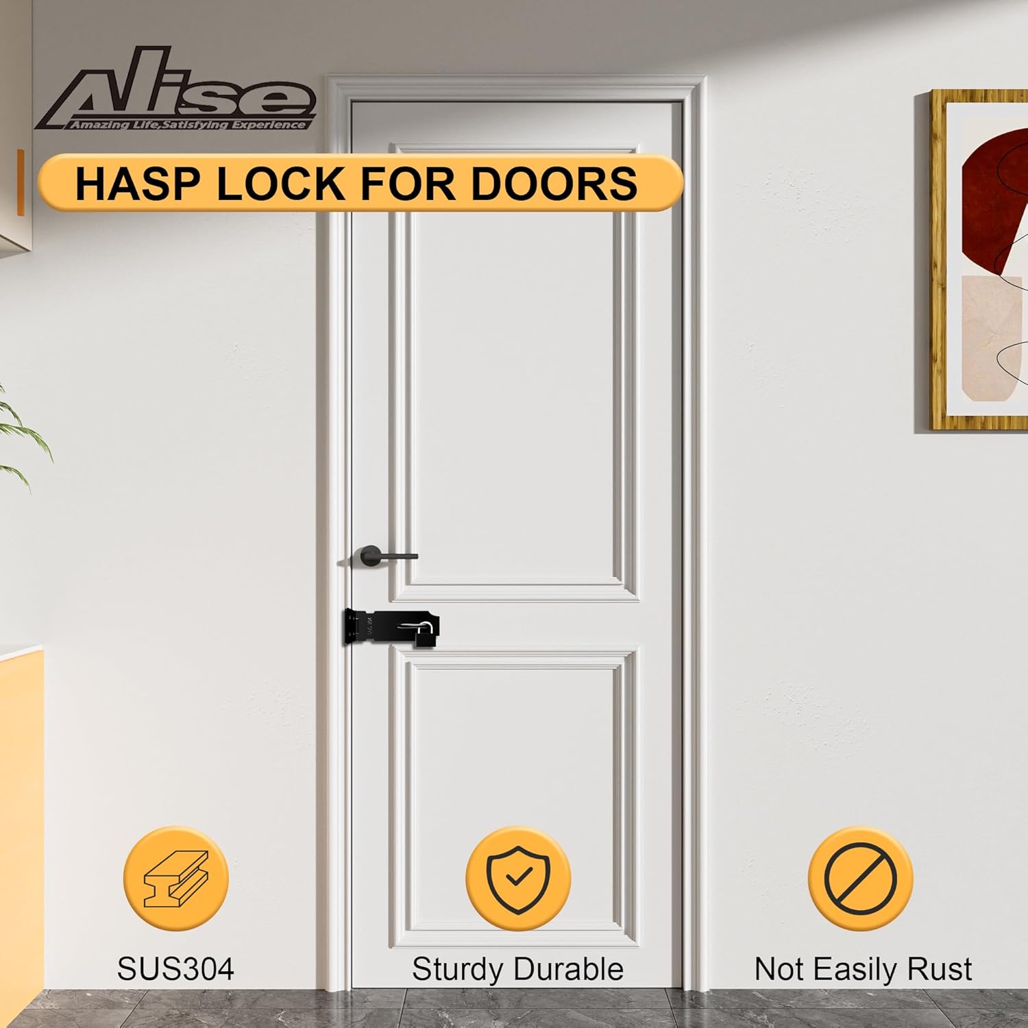 Alise 2pcs Door Locks Hasp Latch,5 Inch SUS 304 Stainless Steel Safety Packlock Clasp Hasp Lock Latch,with Fixing Screw for External Doors Window Cabinet Pet Cage, MS9B-5C-2P