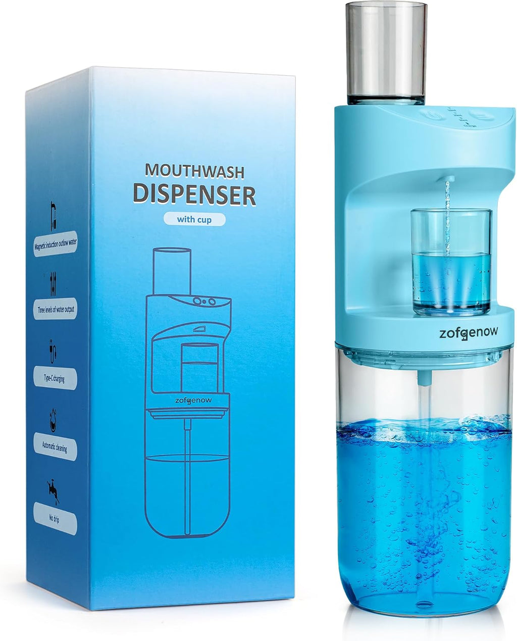 Automatic Mouthwash Dispenser for Bathroom,Bathroom Accessories 19.4 Fl Oz Dispensers with Magnetic Cups,Wall Mounted Dispenser,Suitable for All Age Groups,Blue