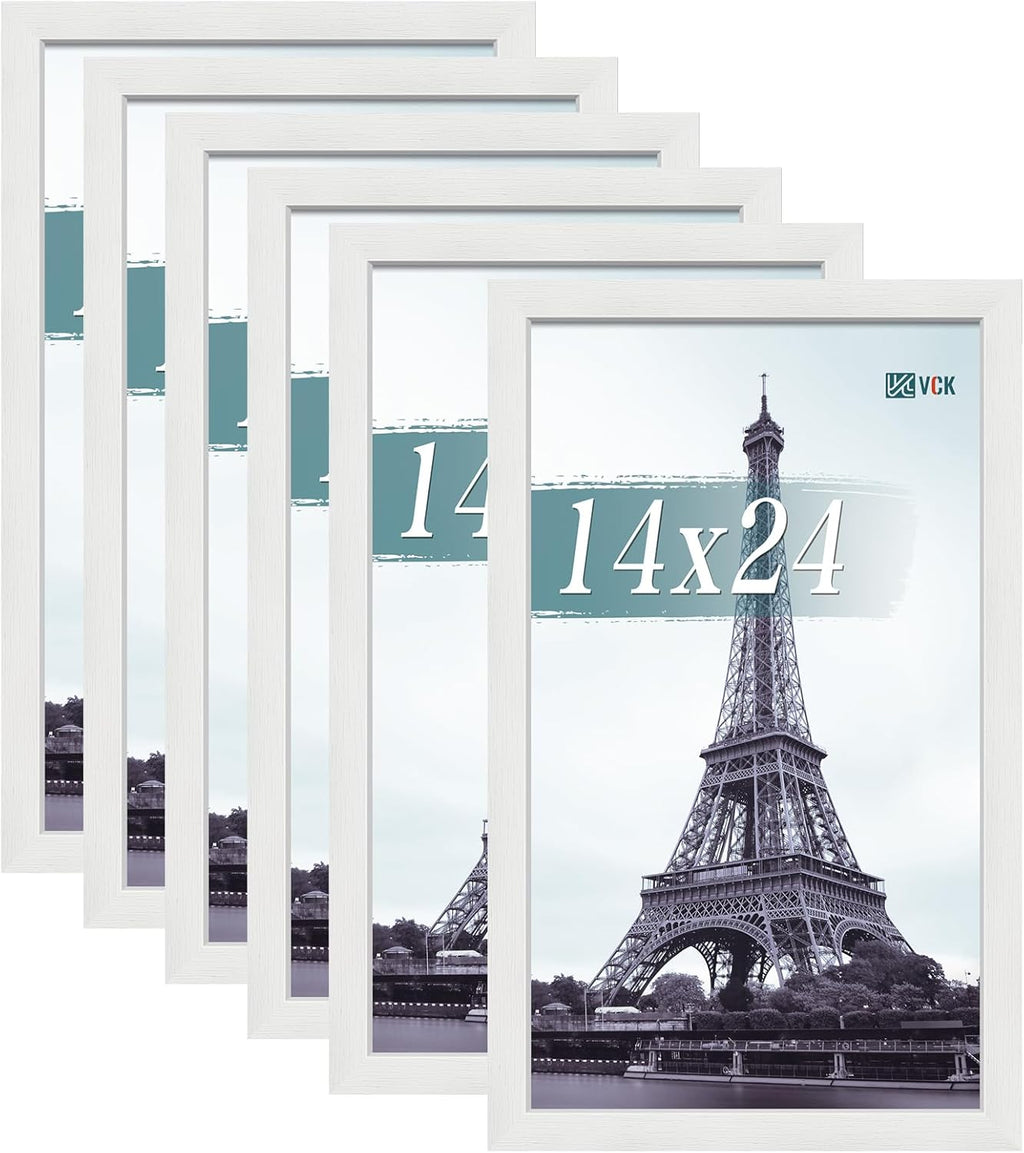 VCK 14x24 Picture Frames white Set of 6, Wide Border Wood Poster Frame, Multi-Directional Display Family Photos, Office Prints, Studio/Gallery Artwork, Woodgrain Series, Wall Hanging