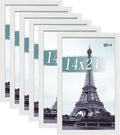 VCK 14x24 Picture Frames white Set of 6, Wide Border Wood Poster Frame, Multi-Directional Display Family Photos, Office Prints, Studio/Gallery Artwork, Woodgrain Series, Wall Hanging