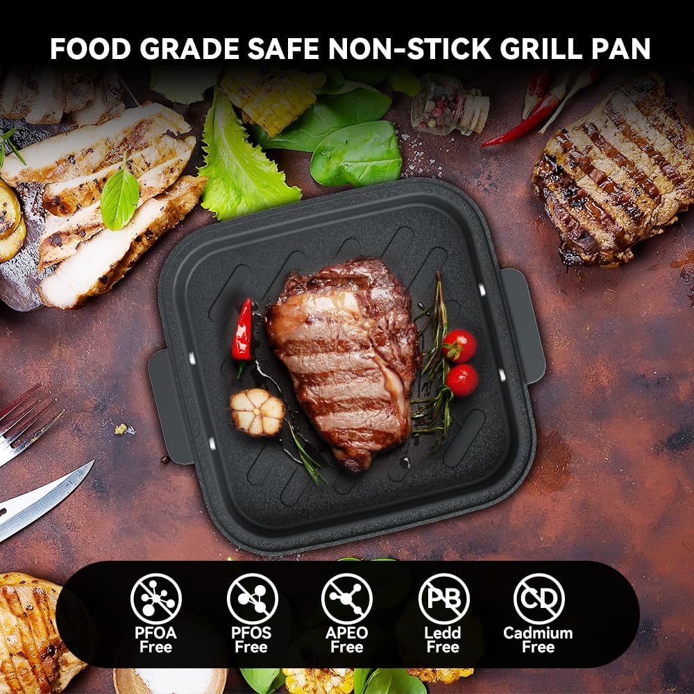 Astralship 2-in-1 Glass Air Fryer & Grill Combo, 4.2 QT + 1.3 QT Capacity, 7 Digital Presets, Small, Non-Toxic See-Through Glass Bowl, Low-Oil Healthy Cooking, Easy to Clean, Multi-Function Design