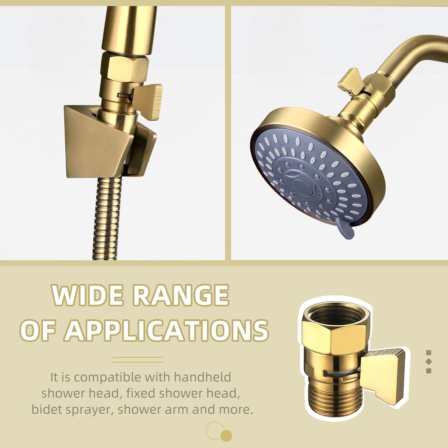 Angle Simple Shower Flow Control Valve, Brass Water Shut Off Valve for Handheld Shower Hose, Flow Restrictor, Gold