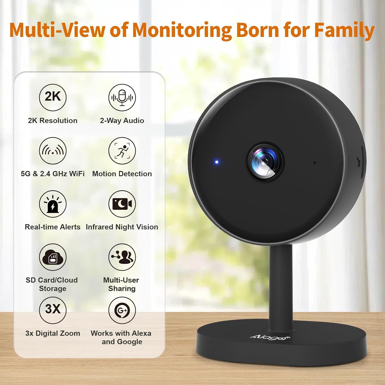 5G Indoor Camera for Home Security, 2K Security Camera, Pet/Baby/Dog Camera with Phone App, AI Motion Detection, Cloud & SD Card Storage, Works with Alexa & Google Home, with a Month Cloud