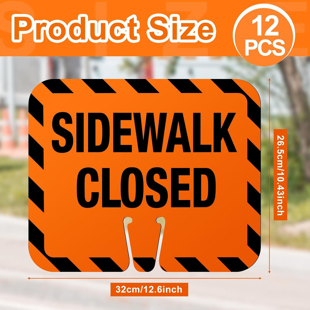 12 Pcs Plastic Sidewalk Closed Sign Bulk for Traffic Cones Top Road Warning Signs 10.4" Height x 12.6" Width x 0.05" Thickness for Outdoor Barricade Construction Caution