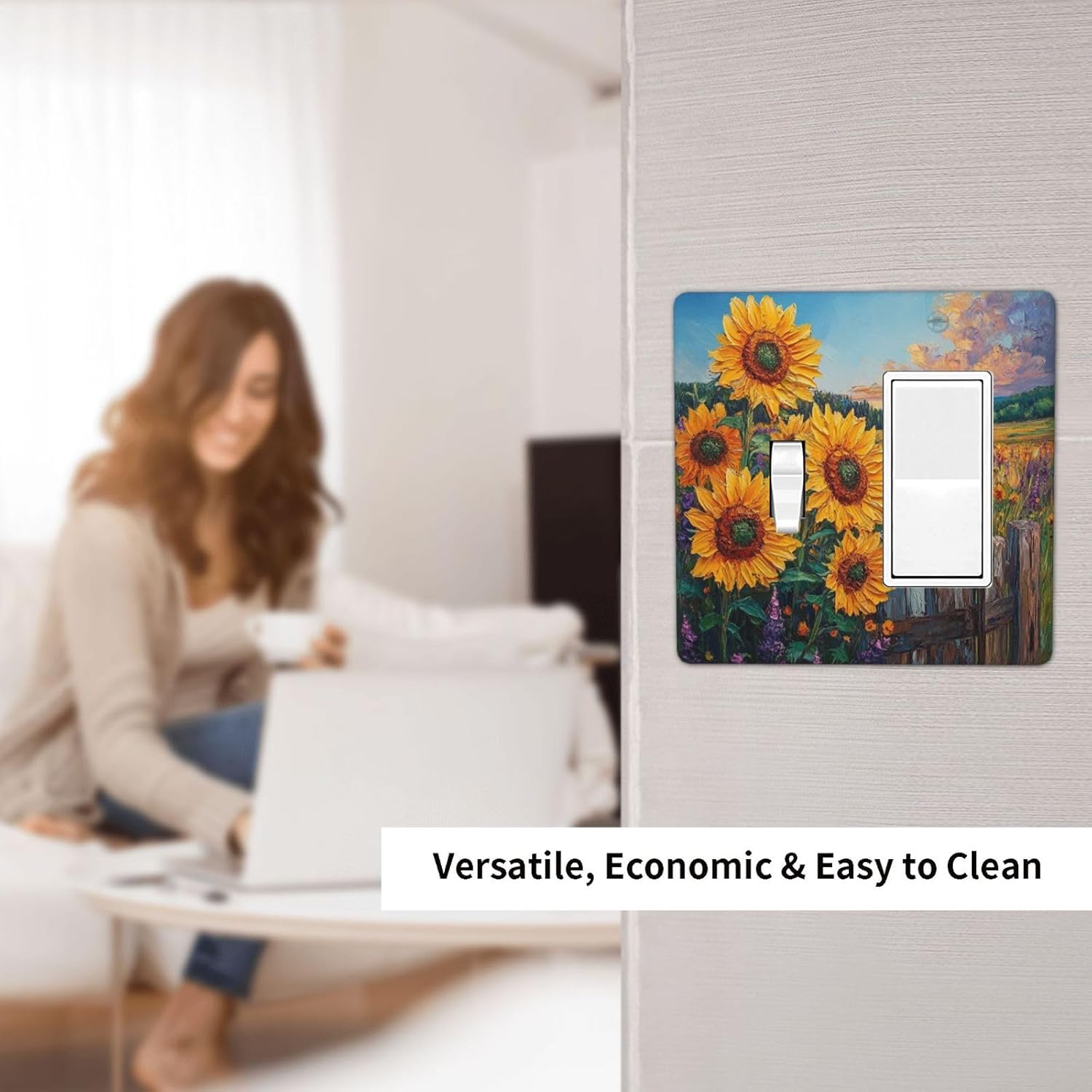 Decorative Outlet Covers Rustic Wilderness Sunflower Lavender Muzha Oil Painting 2 Gang 1 Gang Wall Plate Cover Single Toggle Rocker Combo Light Switch Cover Plate