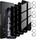 4+4 Pack Privacy Screen Protector for iPhone 16 6.1-Inch with 4 Pack Camera Lens Protector, Anti Spy Tempered Glass Film 9H Hardness Case Friendly