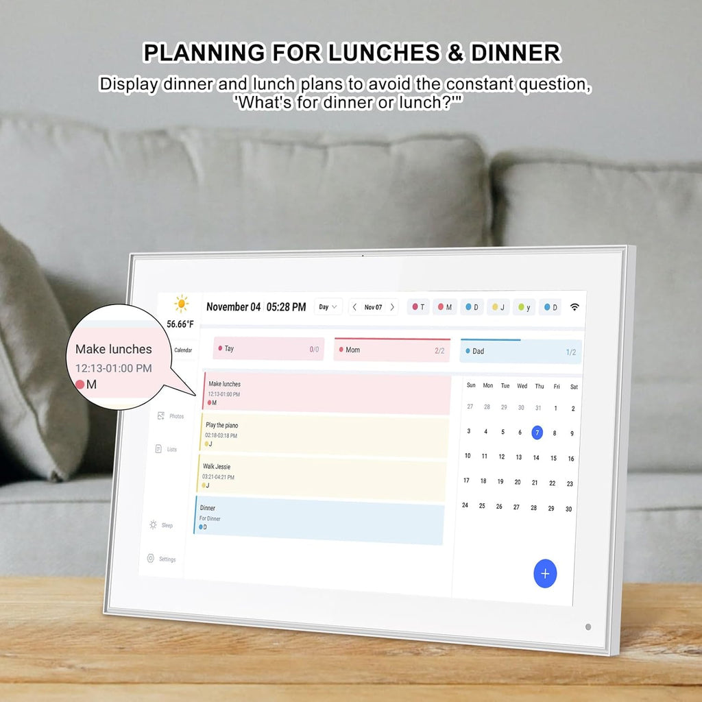 15.6 Inch Digital Calendar, Smart Digital Planner & Chore Chart with IPS FHD 1920x1080 Touchscreen Display for Family Organizer - Built-in DigitaI Picture Frames Function