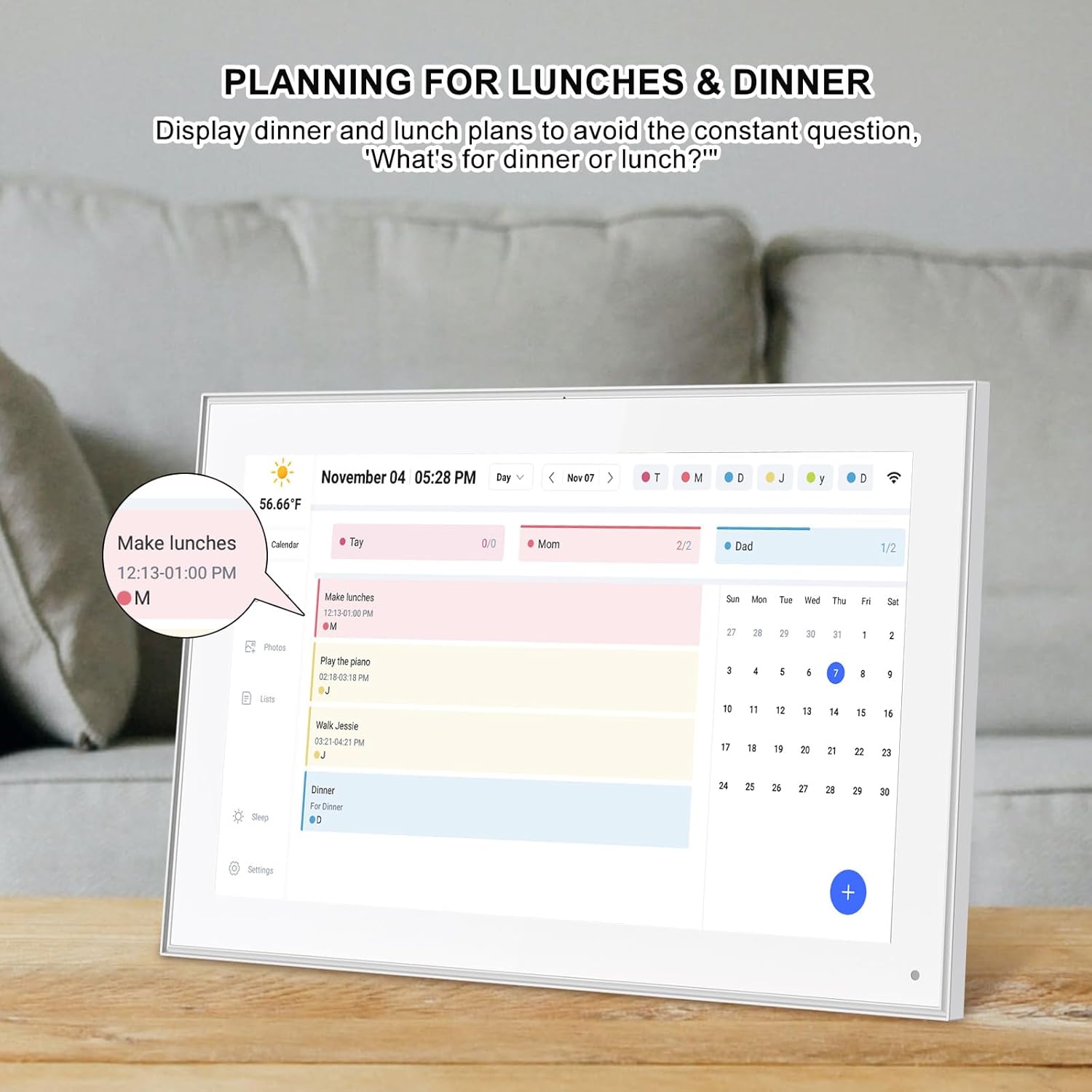 15.6 Inch Digital Calendar, Smart Digital Planner & Chore Chart with IPS FHD 1920x1080 Touchscreen Display for Family Organizer - Built-in DigitaI Picture Frames Function