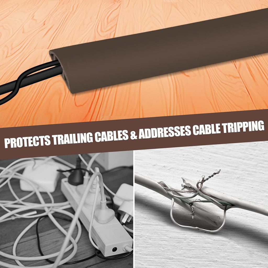 Floor Cord Cover Cable Cavity Self Adhesive Cord Hider Floor 10FT Floor Cable Management Power Cord Protector Floor Electric Cord Covers for Offices, Gym, Exhibitions (CoffeeBrown, 1.97" x 10')