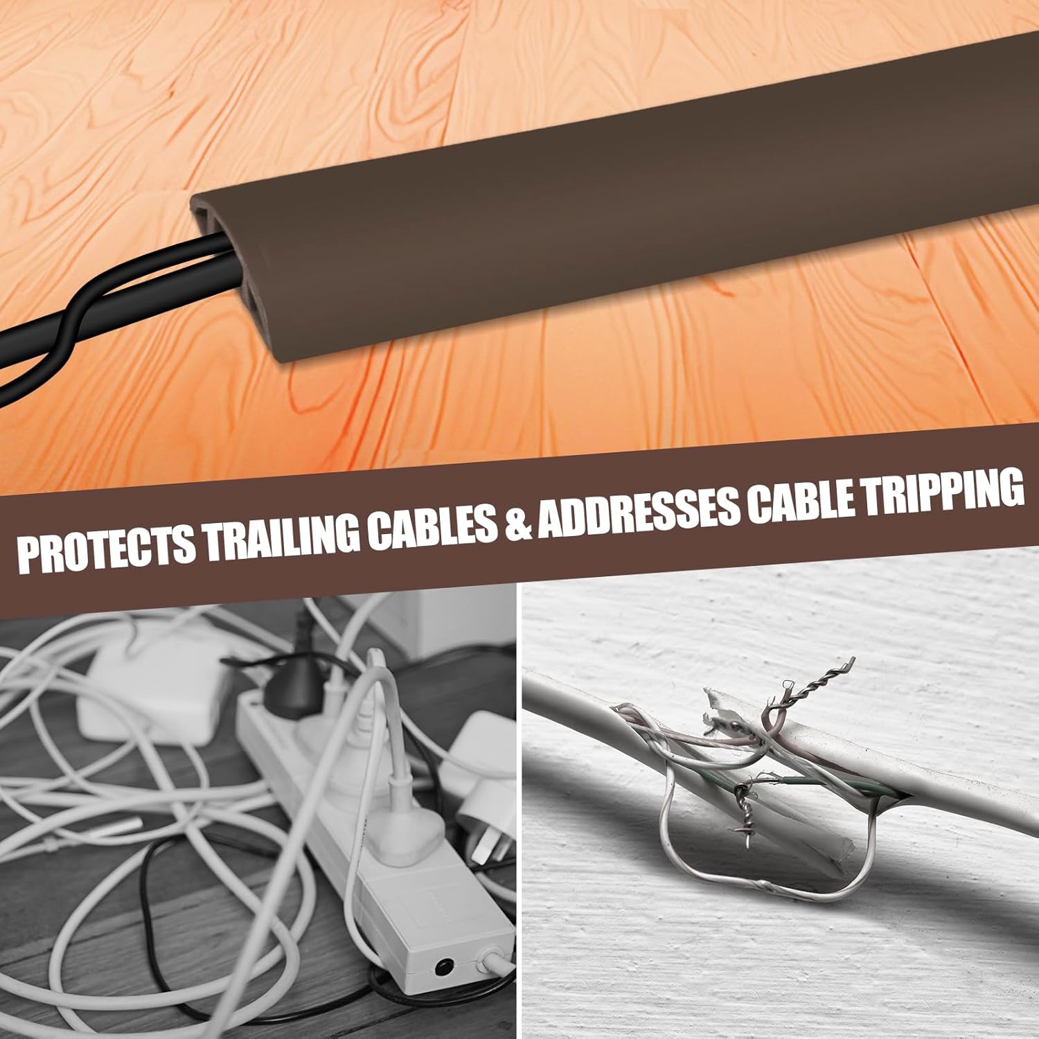 Floor Cord Cover Cable Cavity Self Adhesive Cord Hider Floor 10FT Floor Cable Management Power Cord Protector Floor Electric Cord Covers for Offices, Gym, Exhibitions (CoffeeBrown, 1.97" x 10')