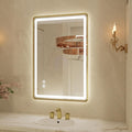 20"x 28" Gold Framed LED Mirrors for Bathroom, Wall Mounted Lighted Bathroom Vanity Mirror, Front and Backlight, Stepless Dimmable, 3 Colors, Anti-Fog, Memory, Smart Touch Button