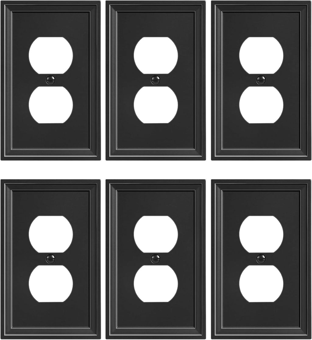 6-Pack Duplex Outlet Cover, Natural Bamboo Fiber Switch Plates and Outlet Covers, Black Decorative Wall Plates for Electrical Outlets, 1 Gang Receptacle Cover, Corrosion Resistant