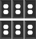 6-Pack Duplex Outlet Cover, Natural Bamboo Fiber Switch Plates and Outlet Covers, Black Decorative Wall Plates for Electrical Outlets, 1 Gang Receptacle Cover, Corrosion Resistant