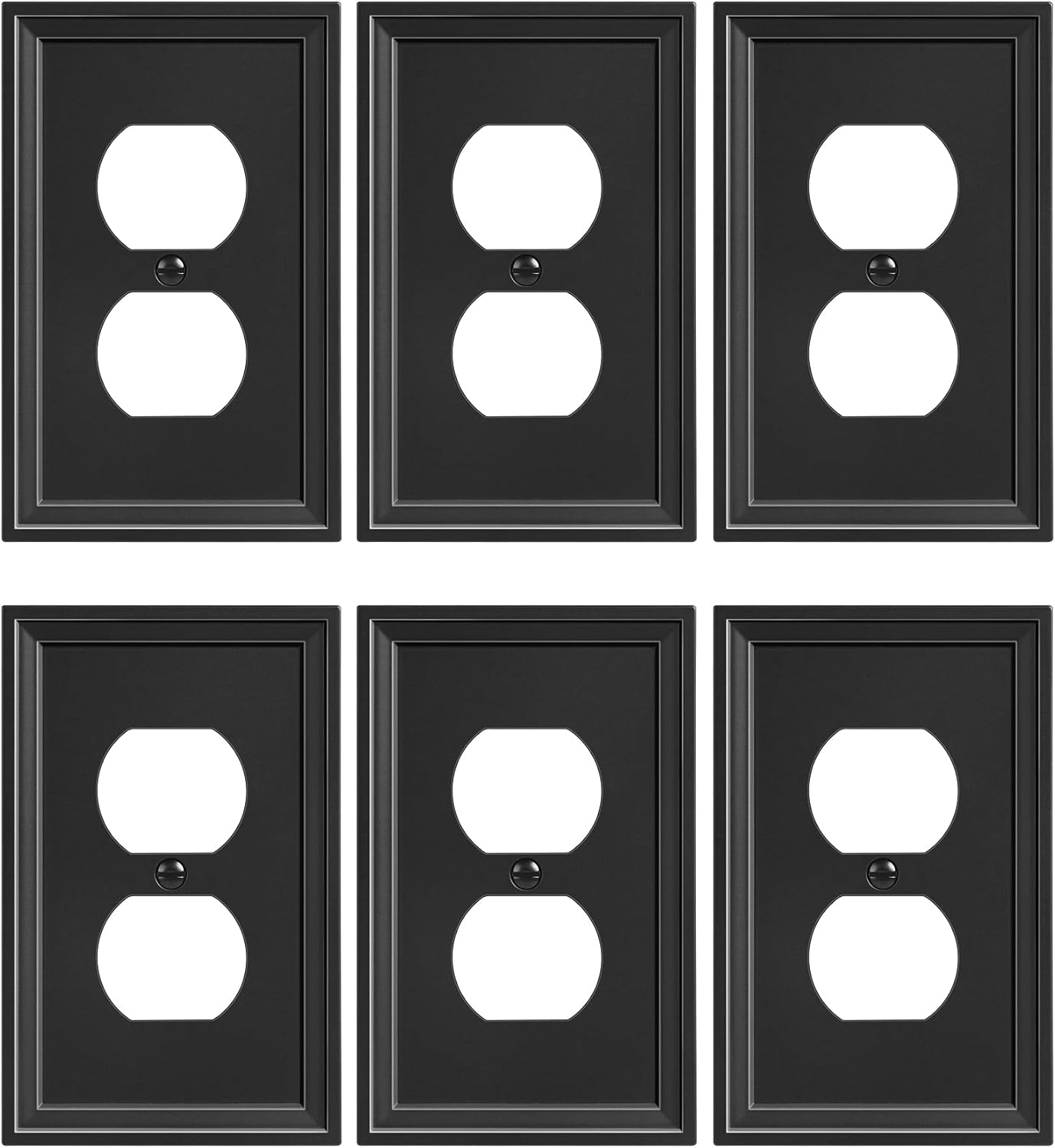 6-Pack Duplex Outlet Cover, Natural Bamboo Fiber Switch Plates and Outlet Covers, Black Decorative Wall Plates for Electrical Outlets, 1 Gang Receptacle Cover, Corrosion Resistant