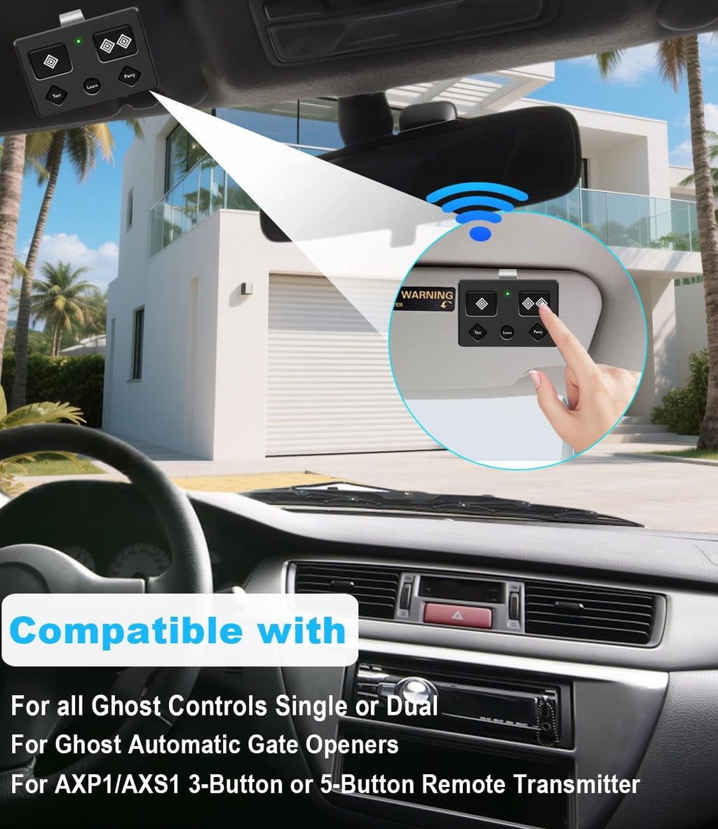 for Ghost Controls AXS1 AXP1 Remote Transmitter,5-Button Remote Transmitter for Automatic Gate Openers, Partymode, Compatible with Ghost Controls Single/Dual Control Opener Systems (AXS1 1Pack Black)