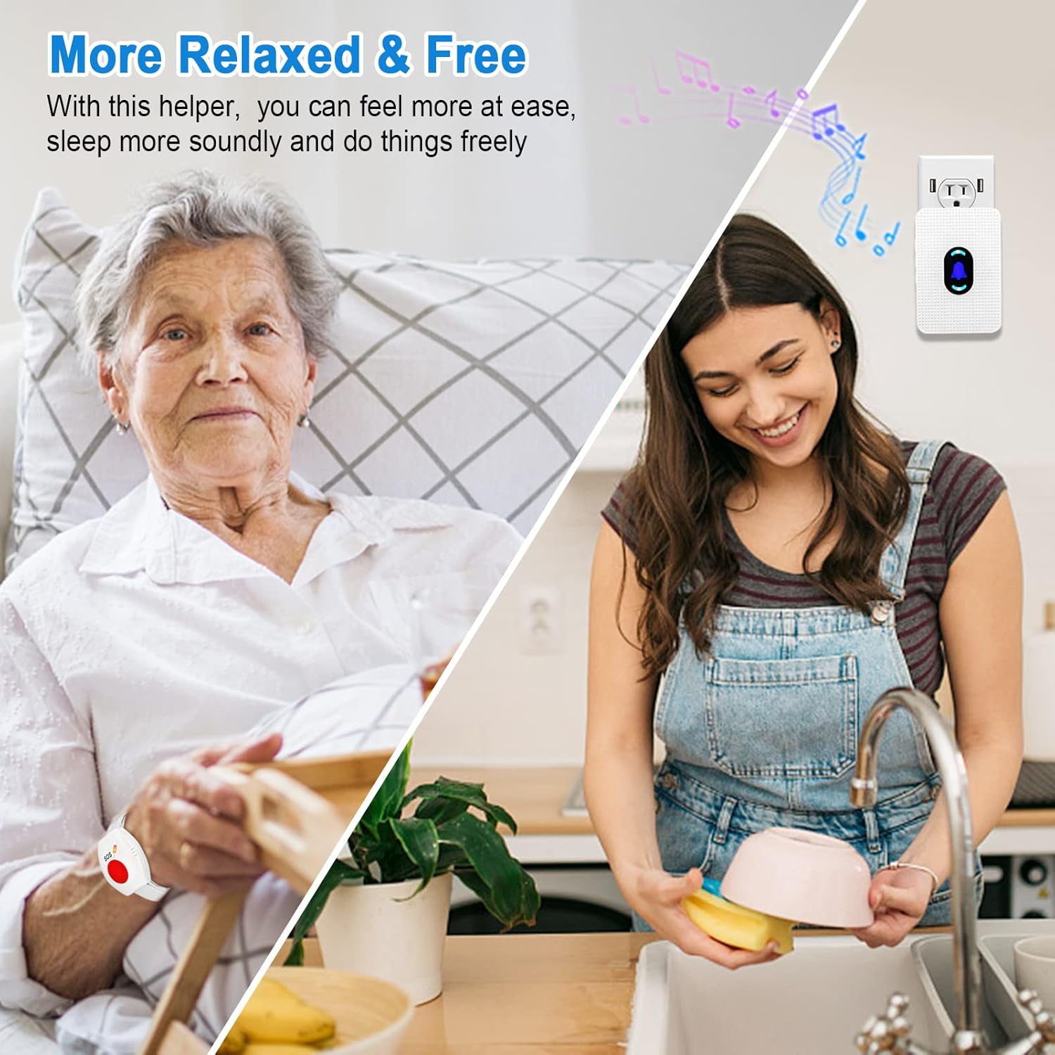Daytech Wireless Caregiver Pager Wrist Call Button Personal Help Alert Pager System for Home Nurses Caregivers Patients Elderly 2 Alert Watches + 1 Receiver